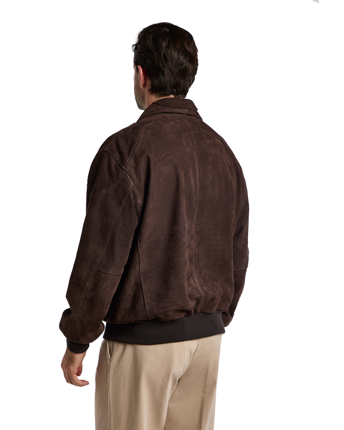Bomber collo camicia con zip scamosciato testa di moro