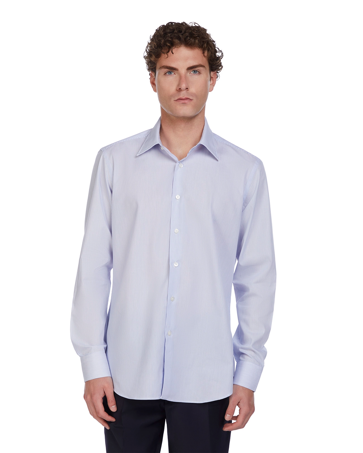 Camisa de algodón a rayas azules Wex