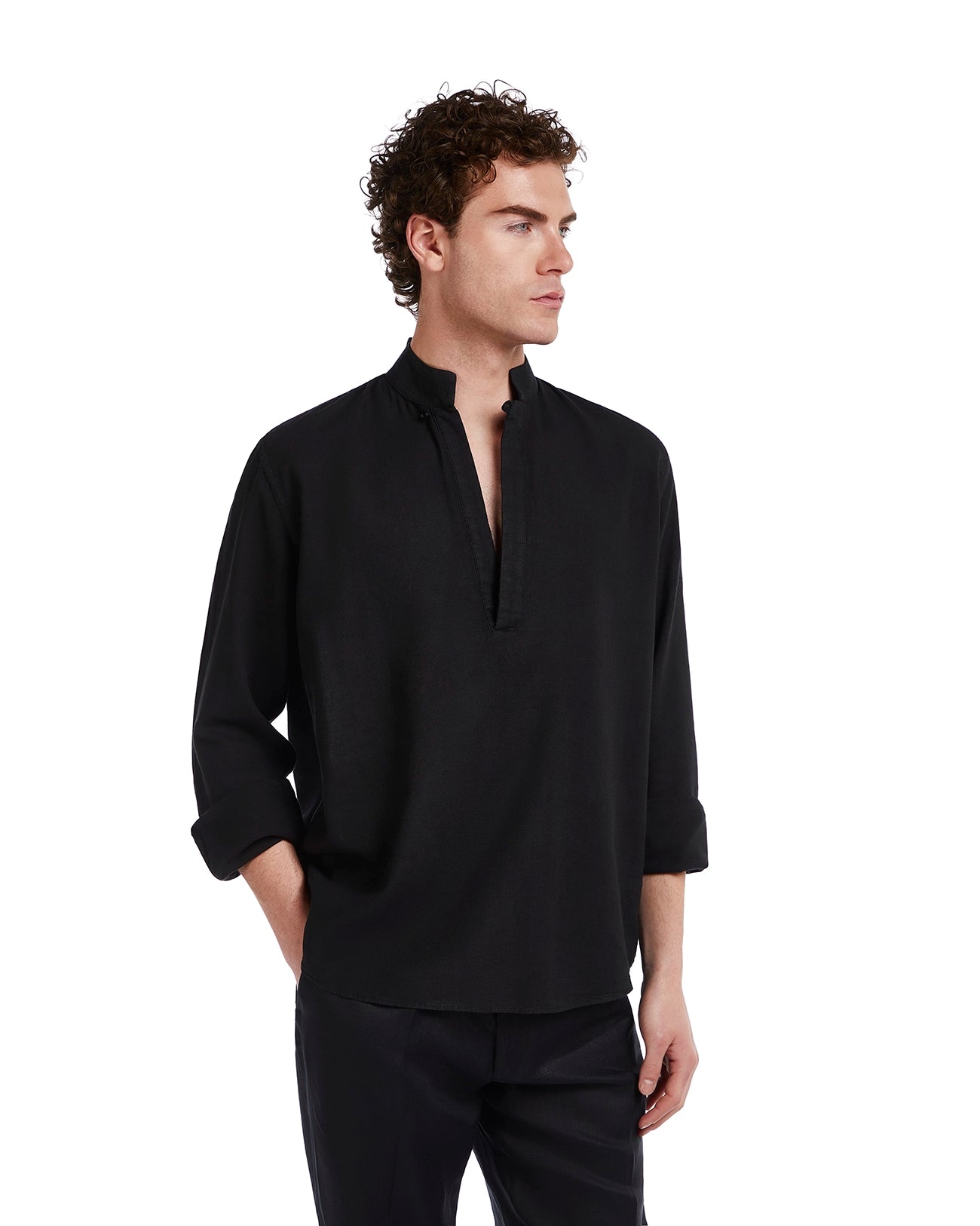 Camicia Waikiki in lino e cotone nera