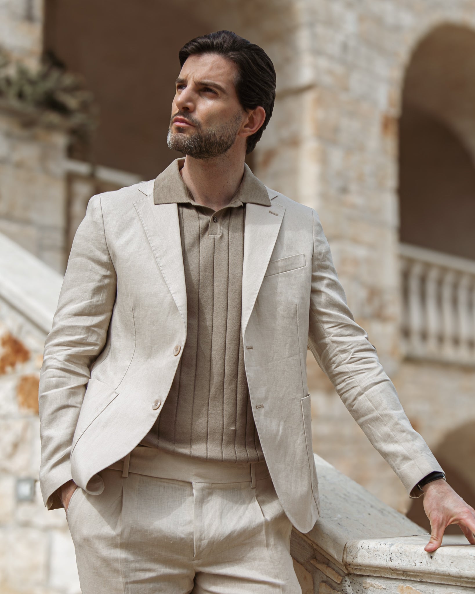 Cameron - polo en maille côtelée beige