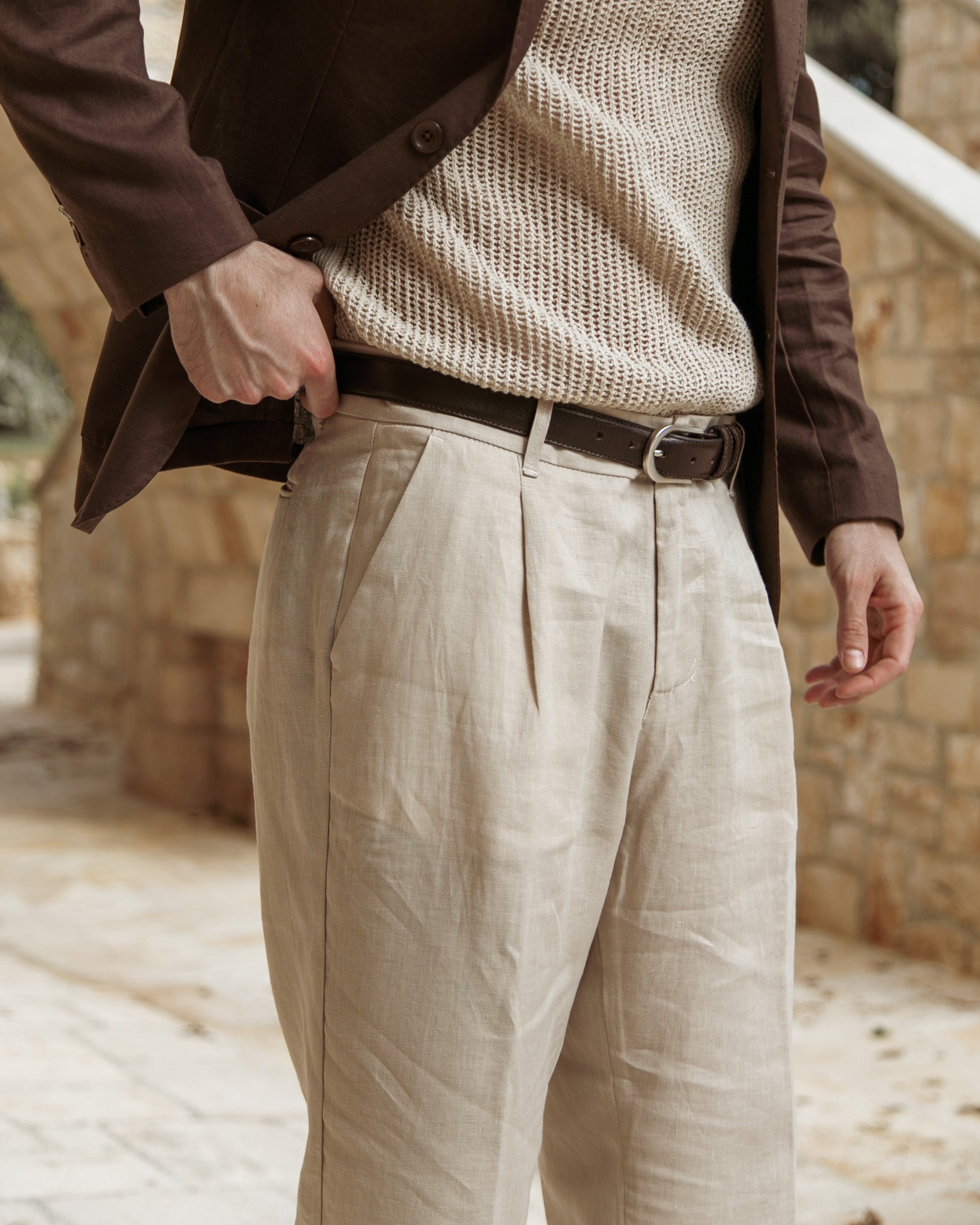 Lucas - pantalone largo in puro lino spago con pinces