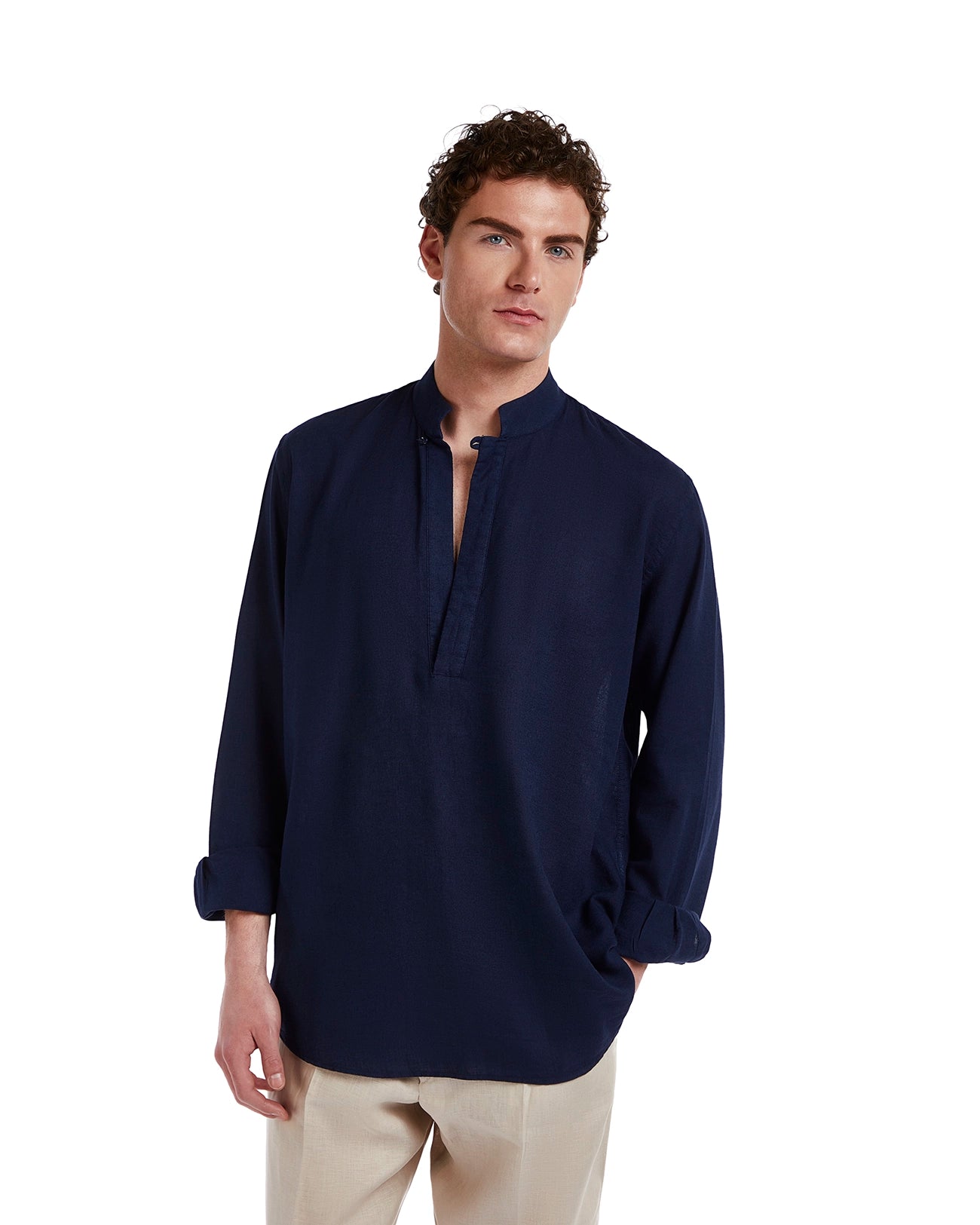 Camicia Waikiki in lino e cotone blu