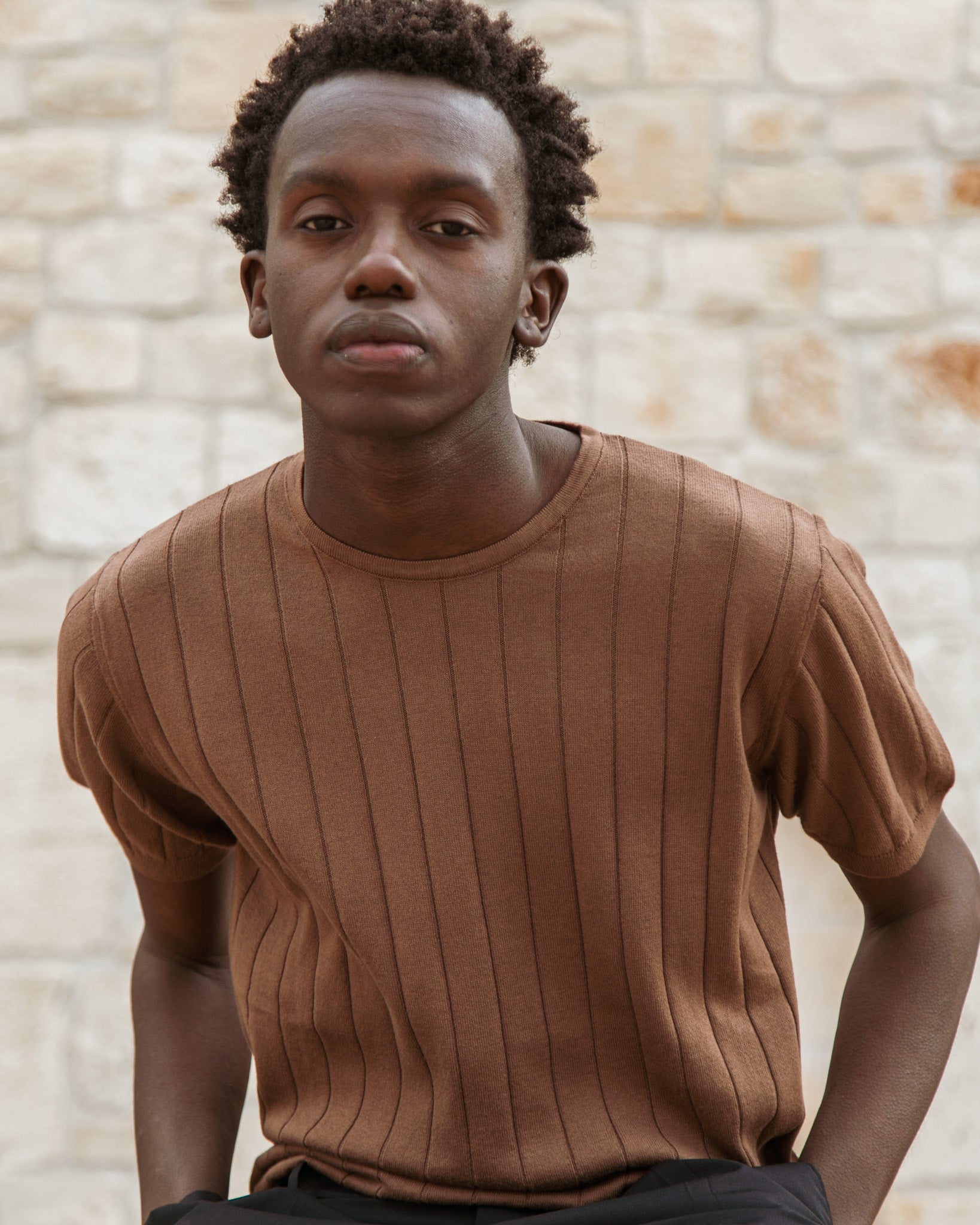 Adriano - t-shirt a coste in maglia moro