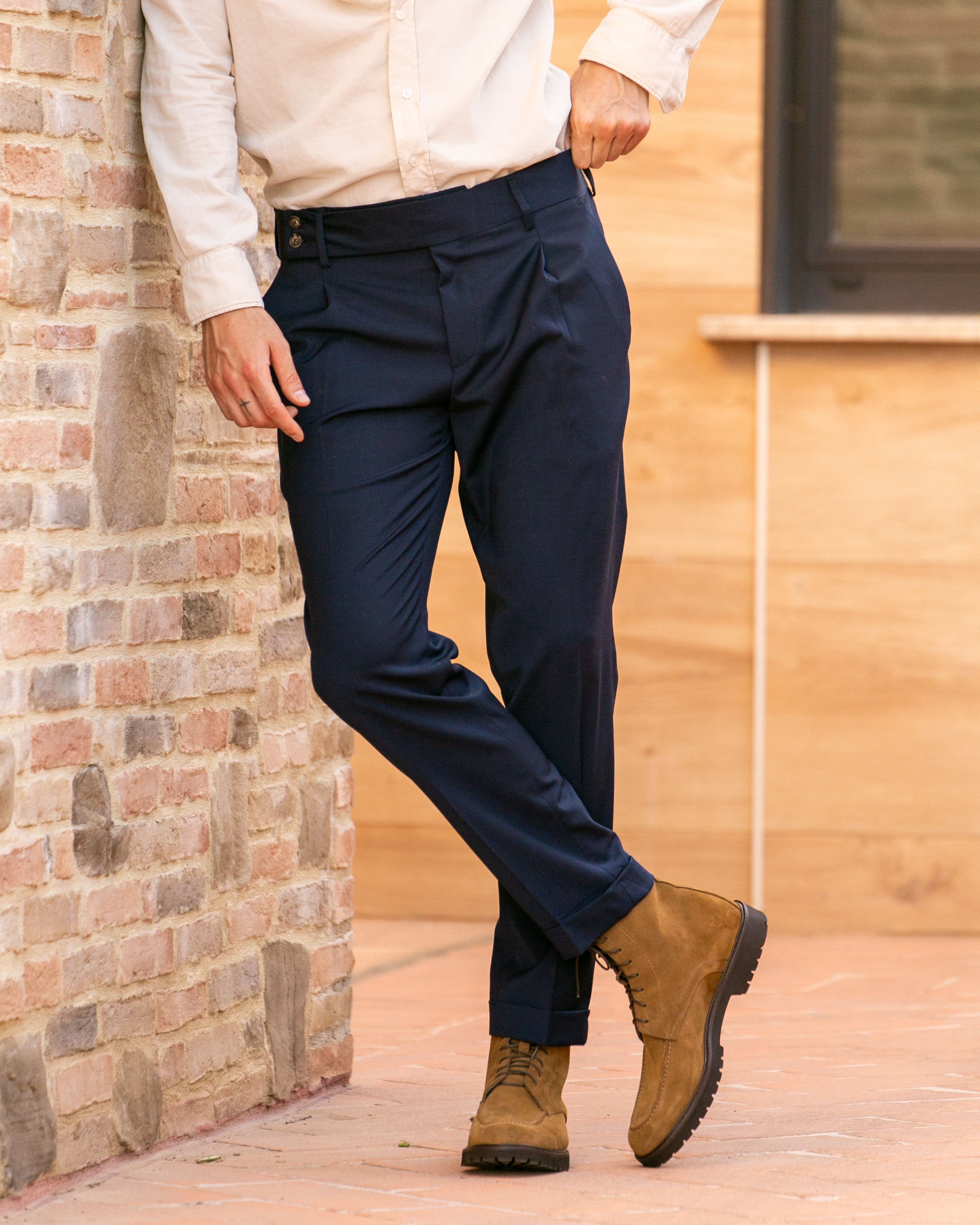 Italian - pantalone vita alta blu in misto lana