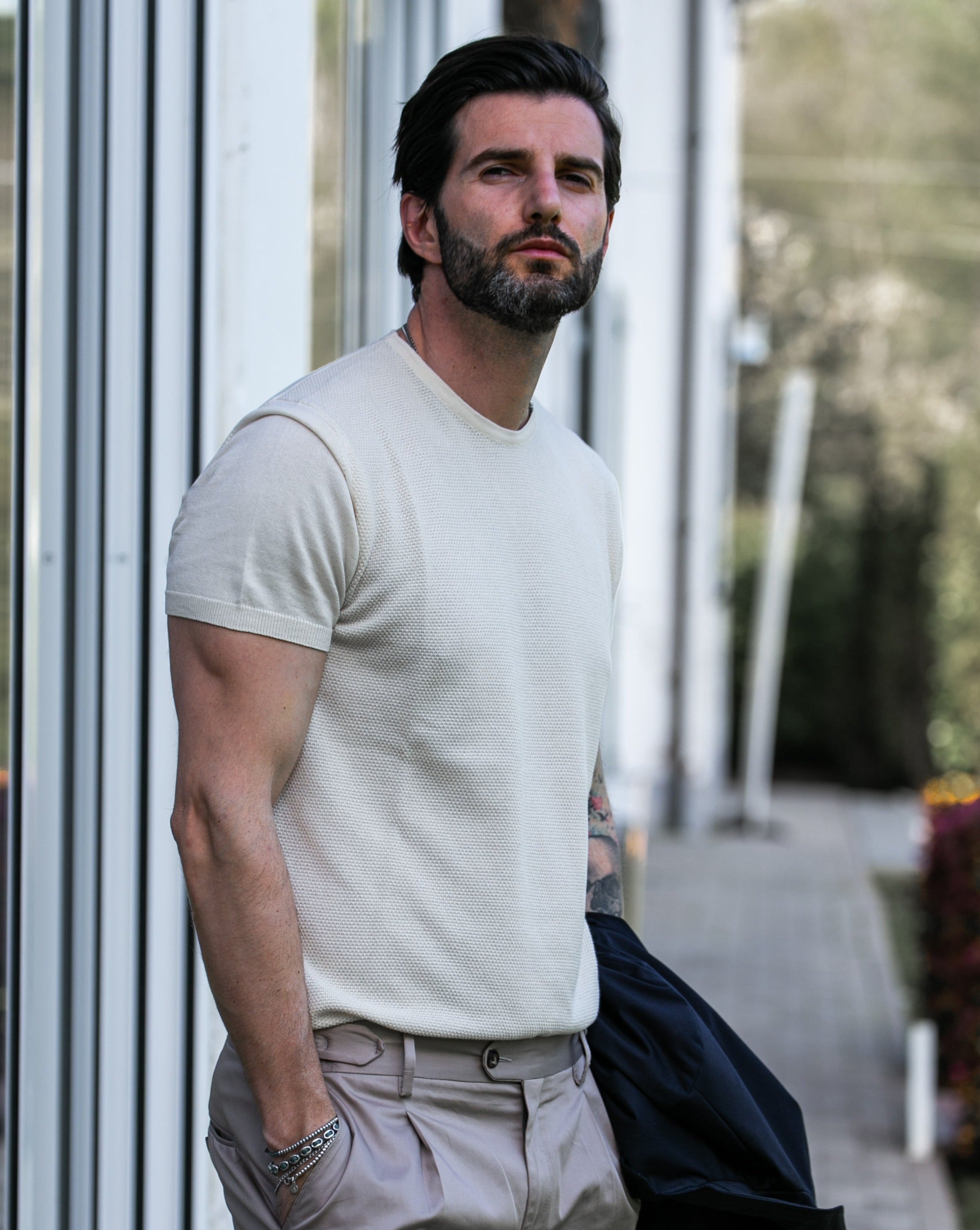 Lorenzo - camiseta crema de punto jacquard