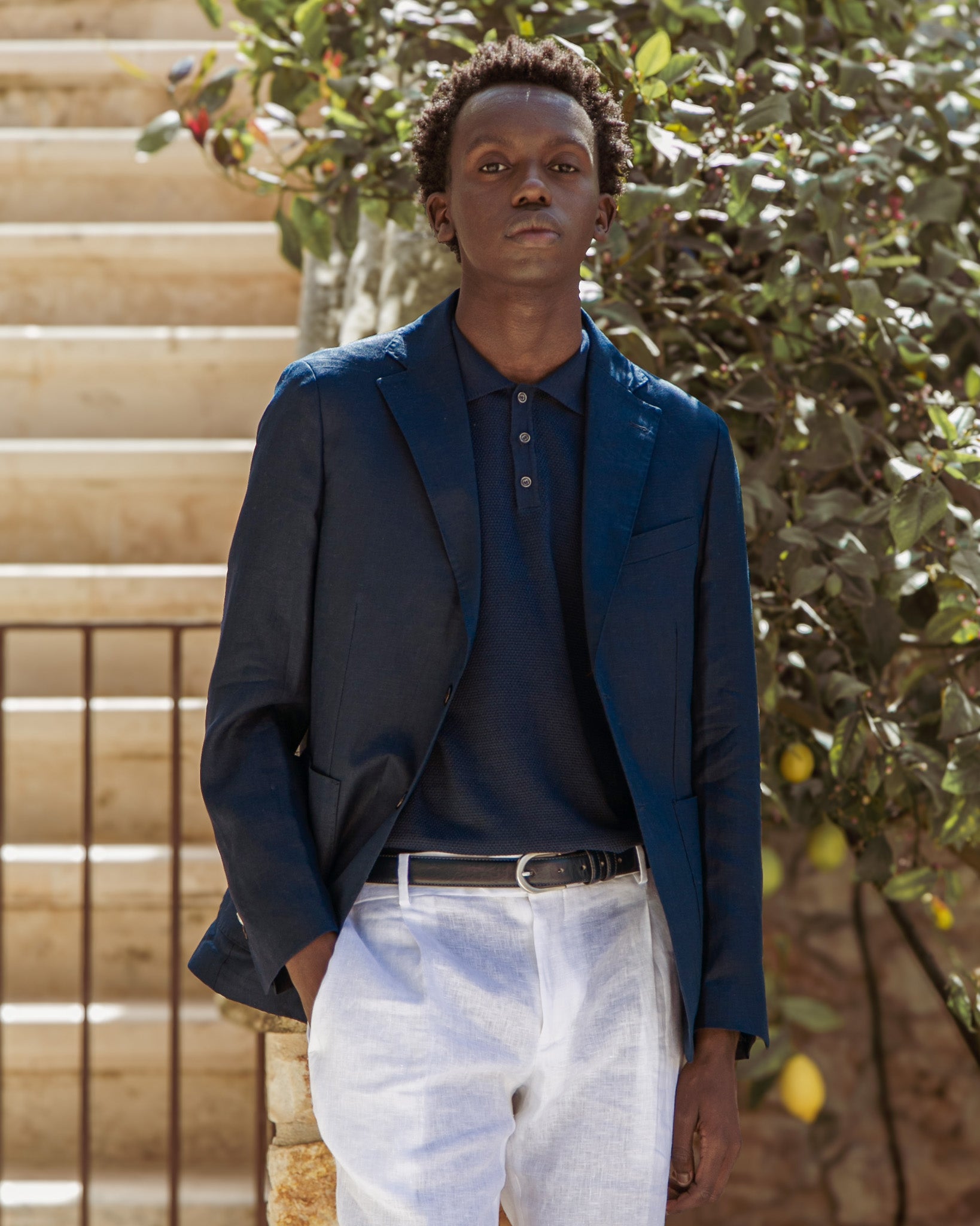 Narni - single breasted jacket pure blue linen