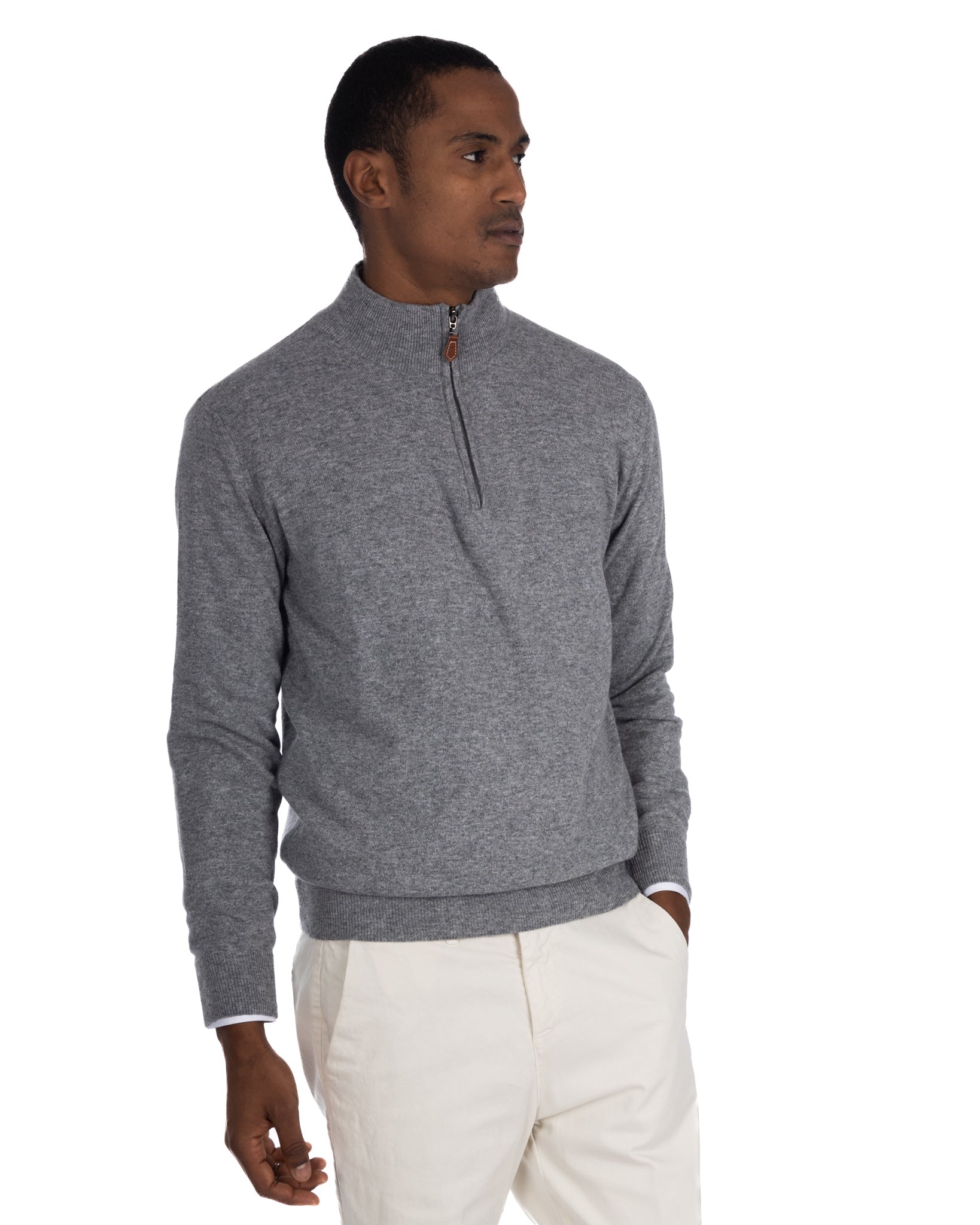 Rory - maglione grigio con zip in misto cachemire