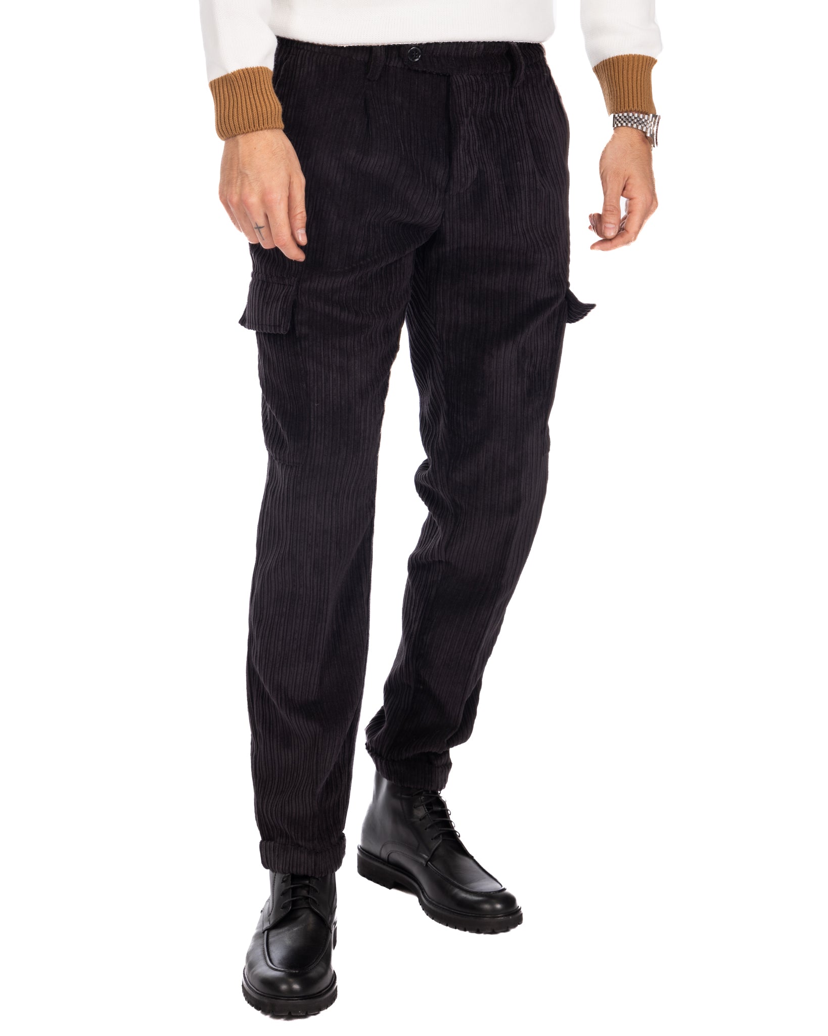 Amburgo - pantalone cargo in velluto nero