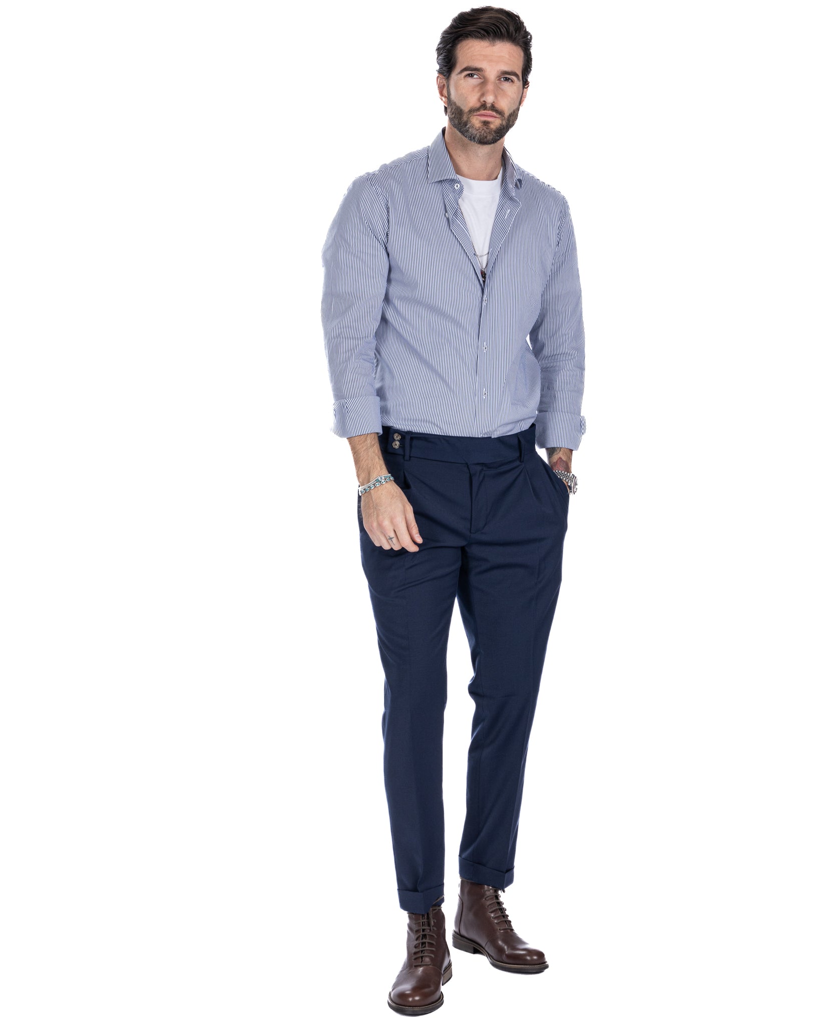 Italian - pantalone vita alta blu in misto lana