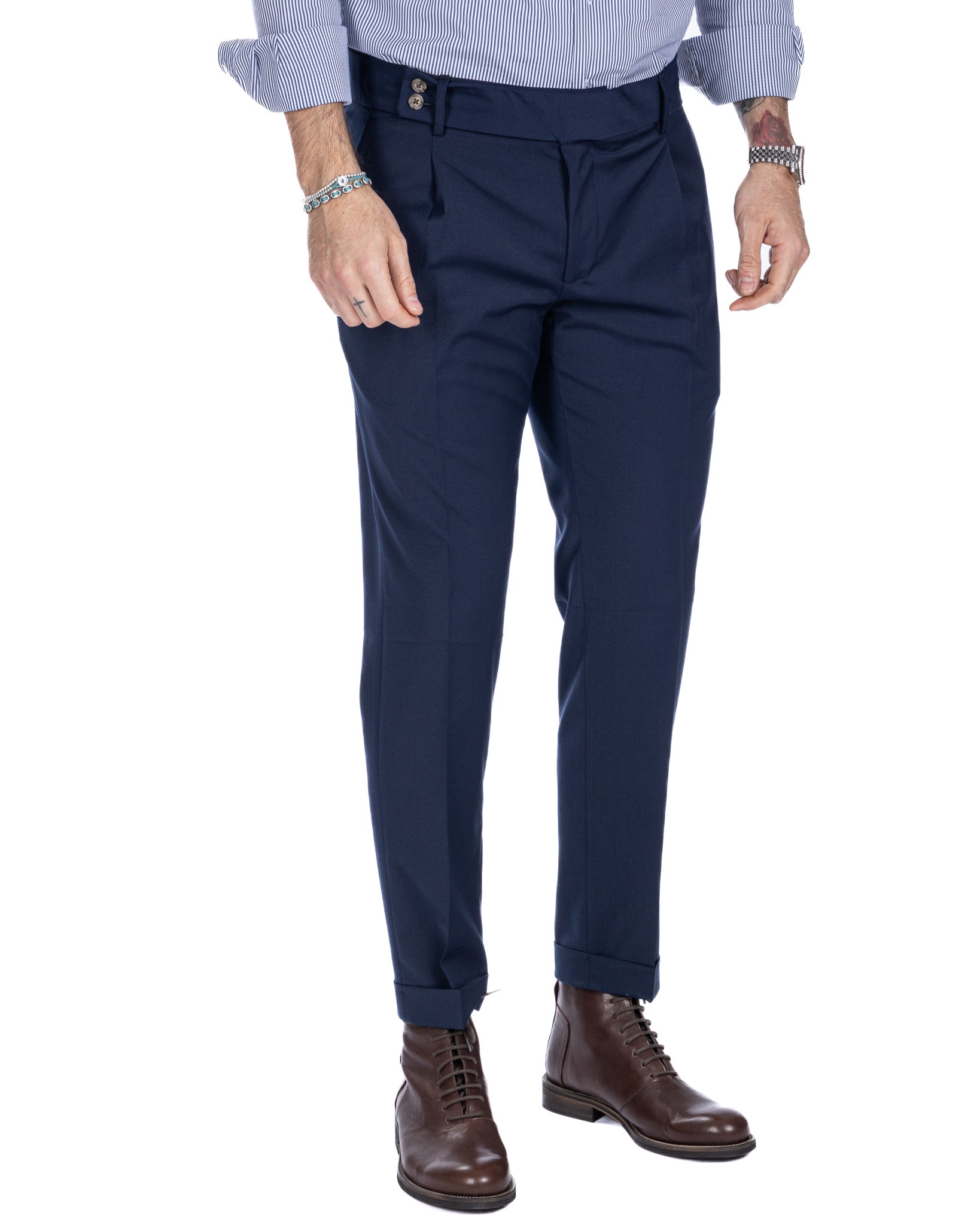 Italian - pantalone vita alta blu in misto lana