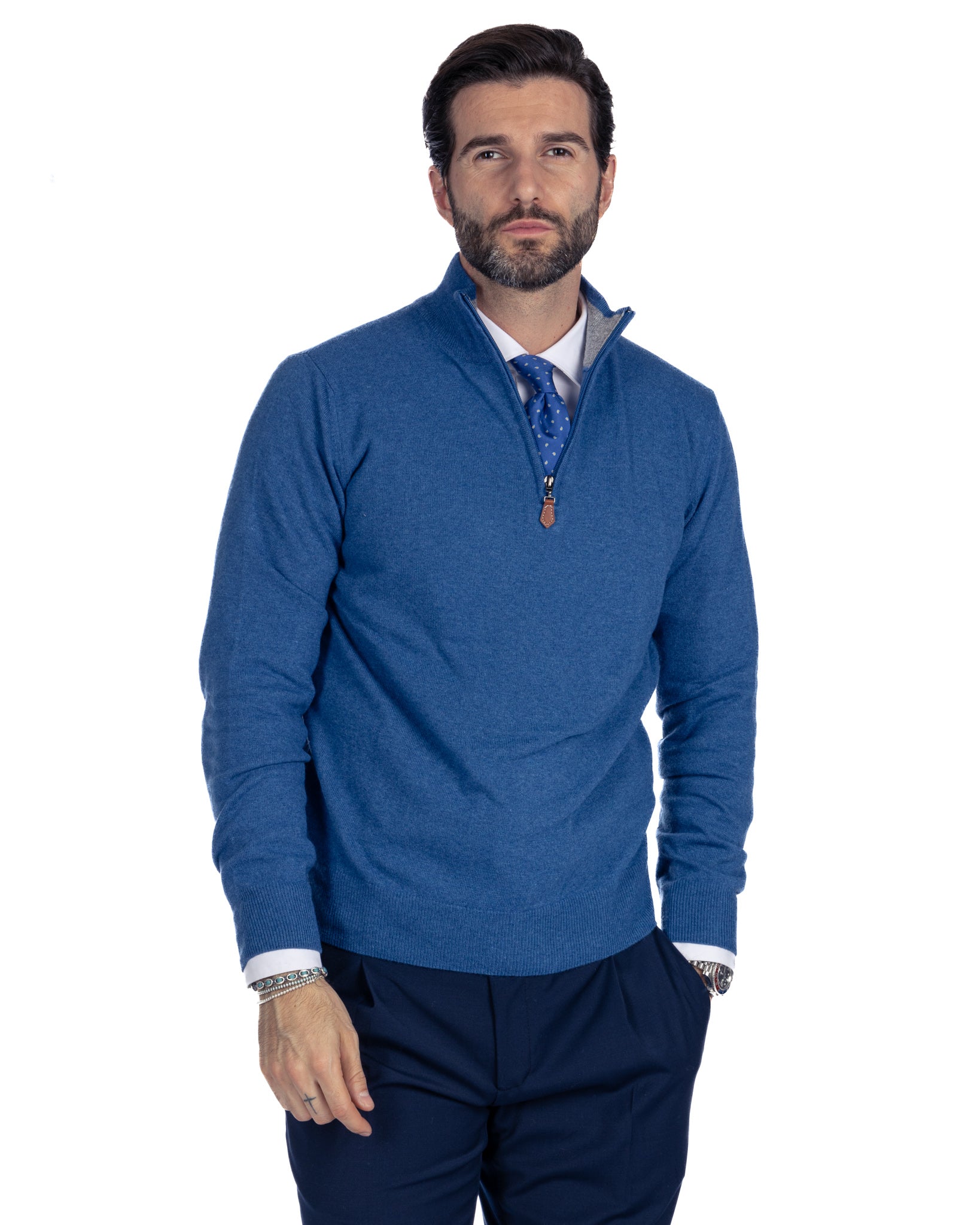 Rory - maglione royal con zip in misto cachemire