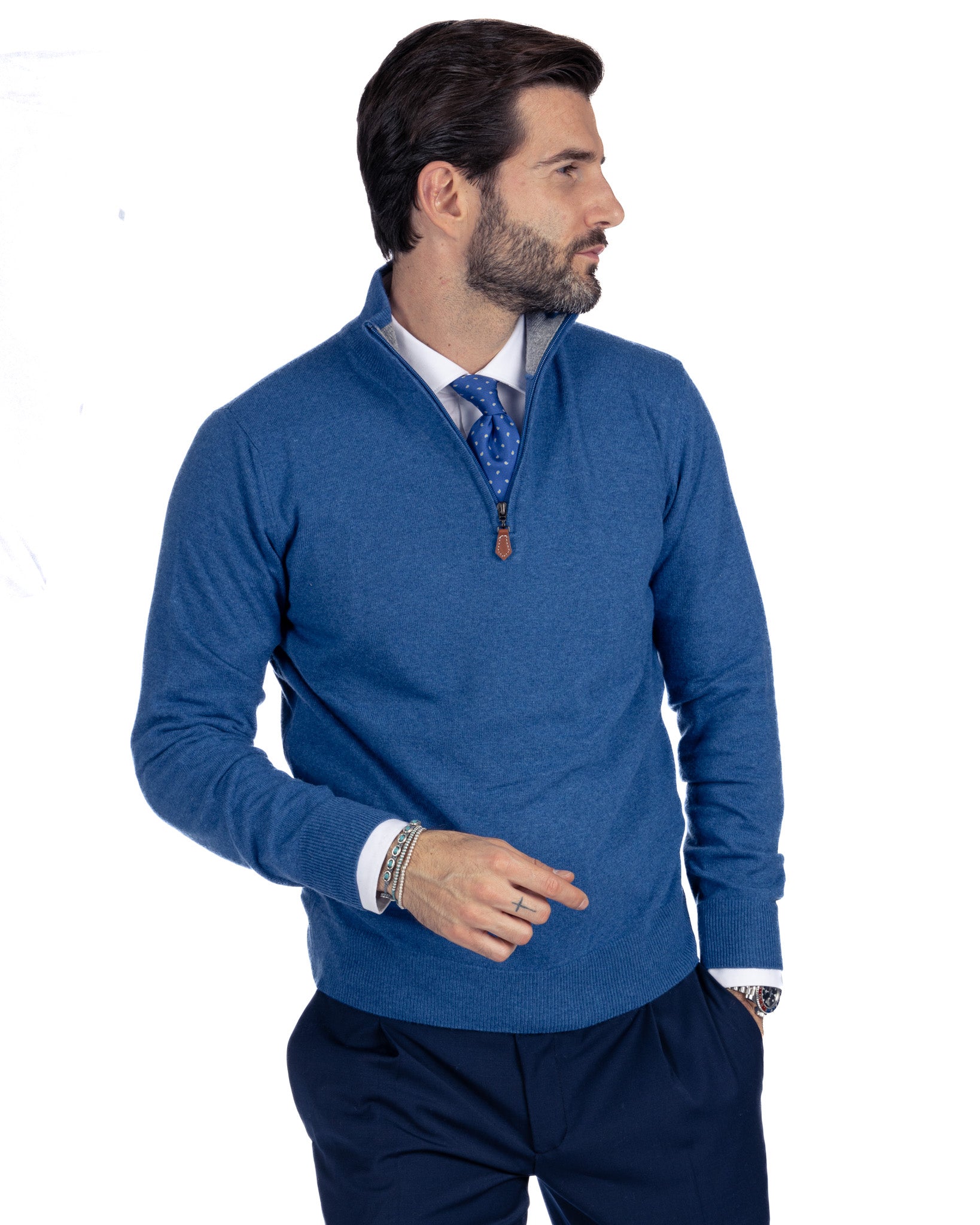 Rory - maglione royal con zip in misto cachemire