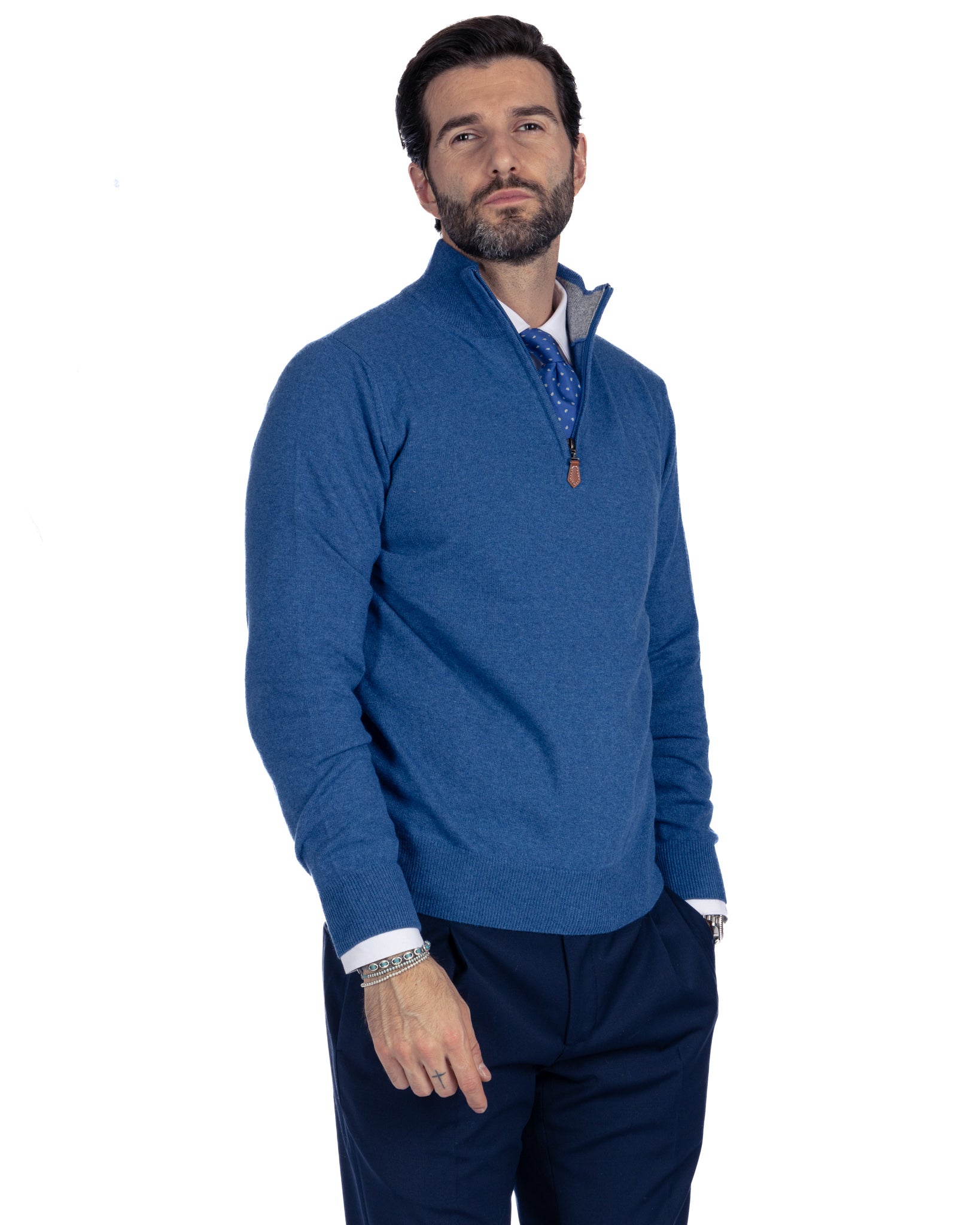 Rory - maglione royal con zip in misto cachemire