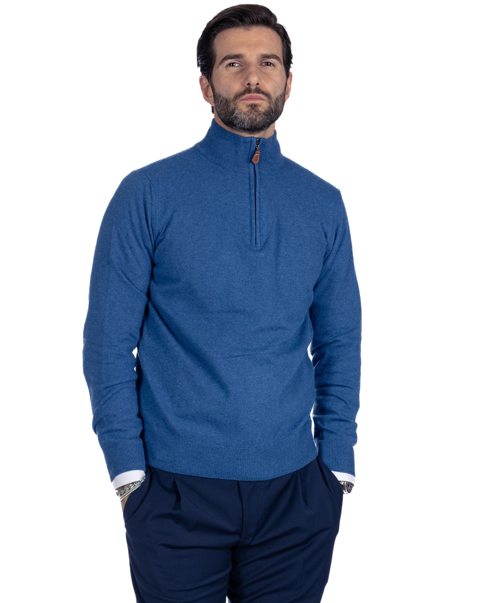 Rory - maglione royal con zip in misto cachemire