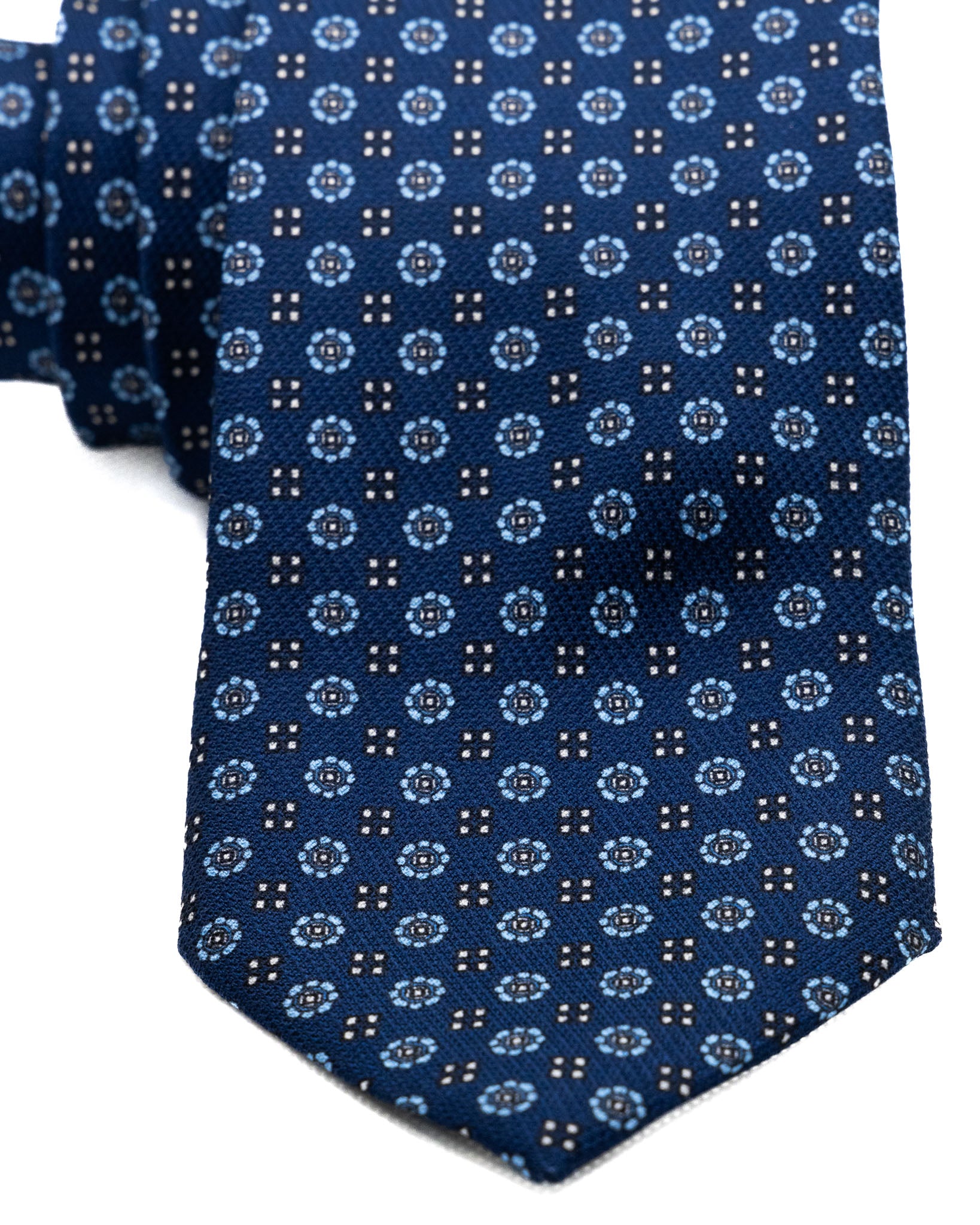 Cravatta - in seta blu fiori azzurri in rilievo