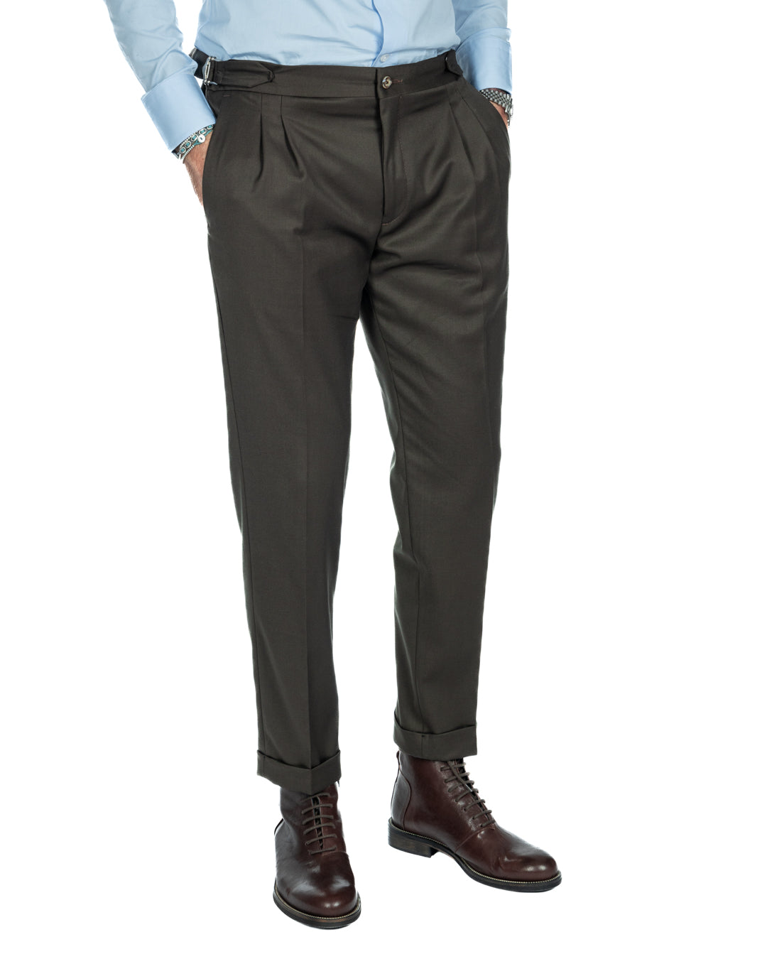 Otranto - pantalon vert avec boucles et plis