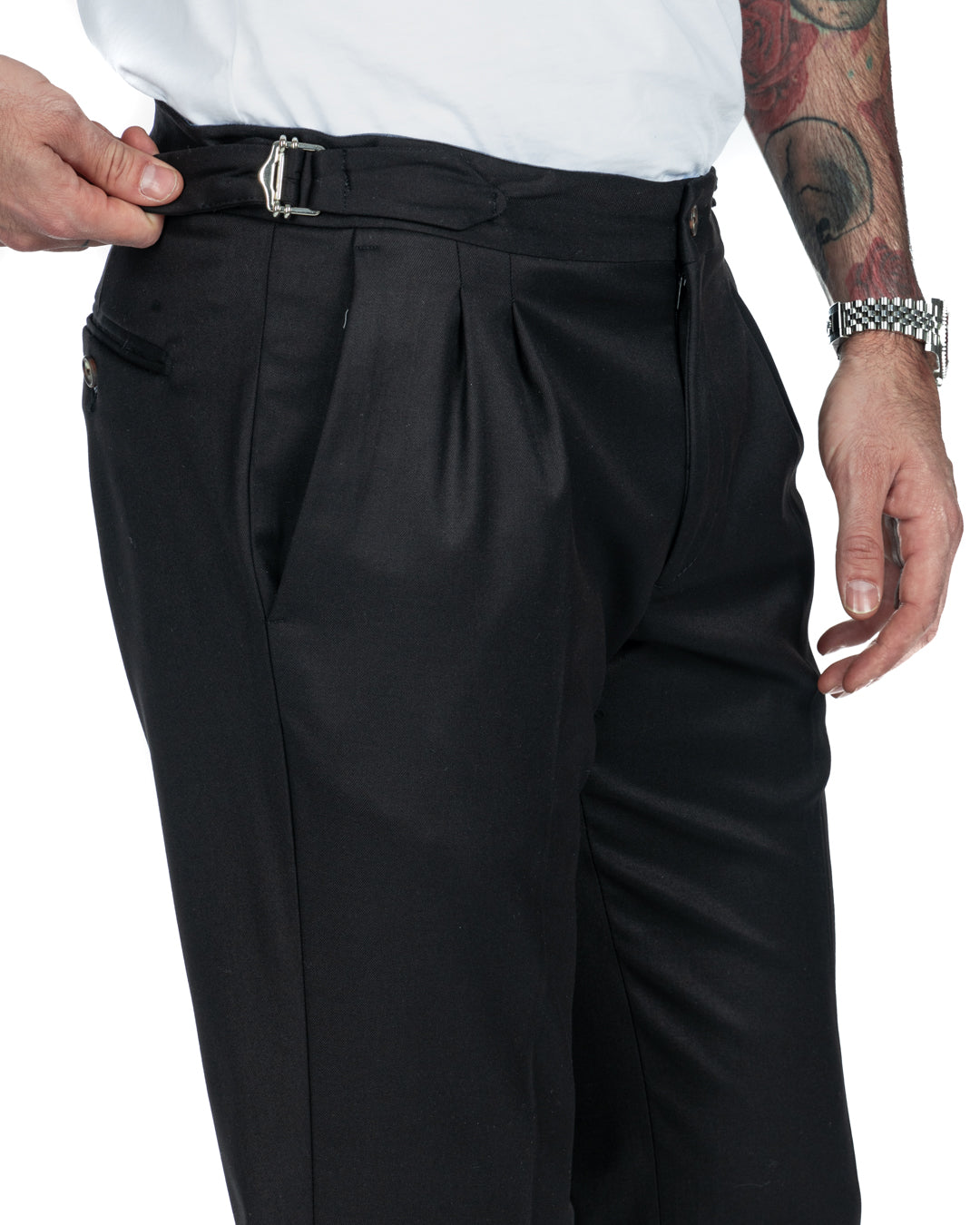Otranto - black trousers with buckles and pleats