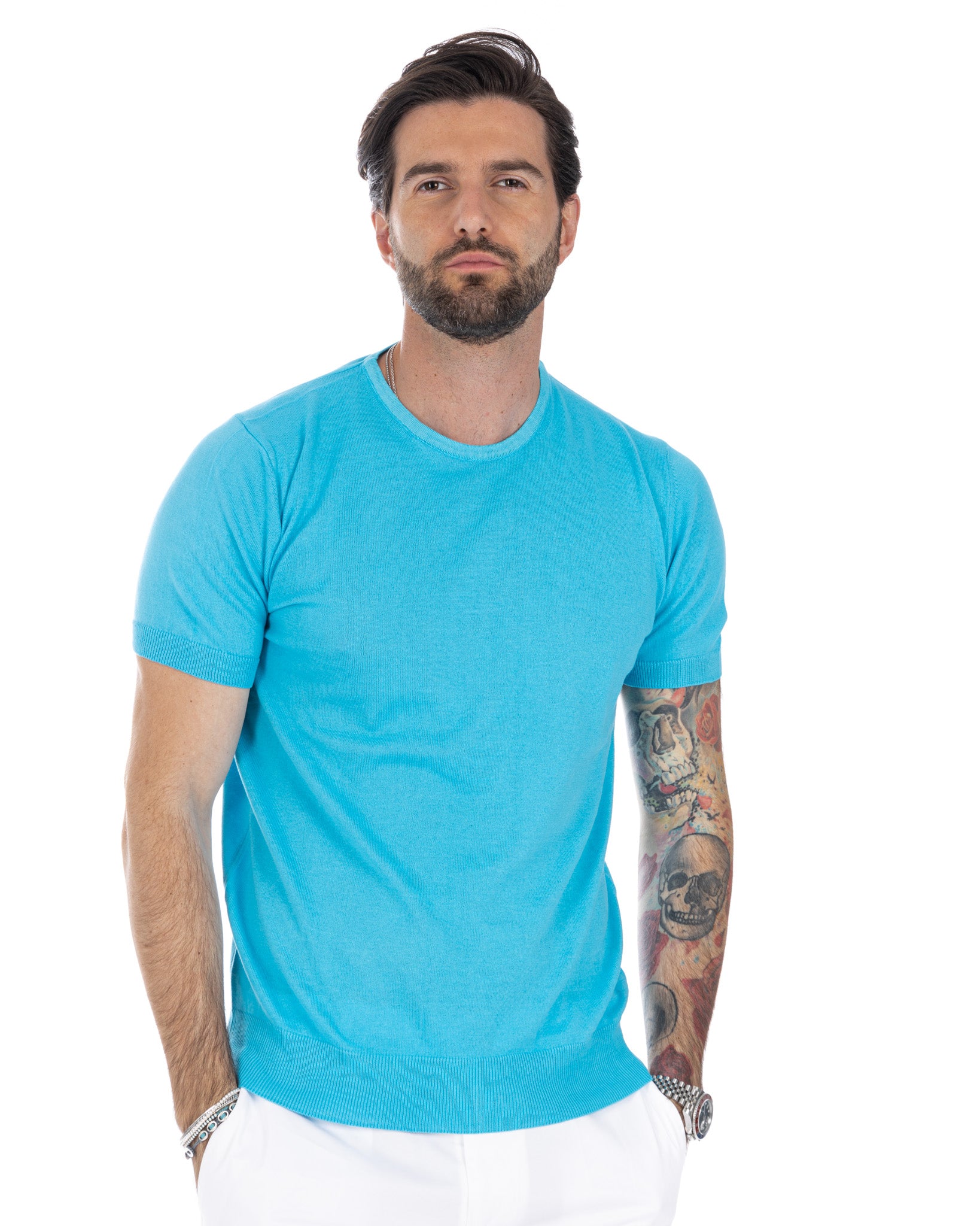 Jannik - t-shirt in maglia turchese