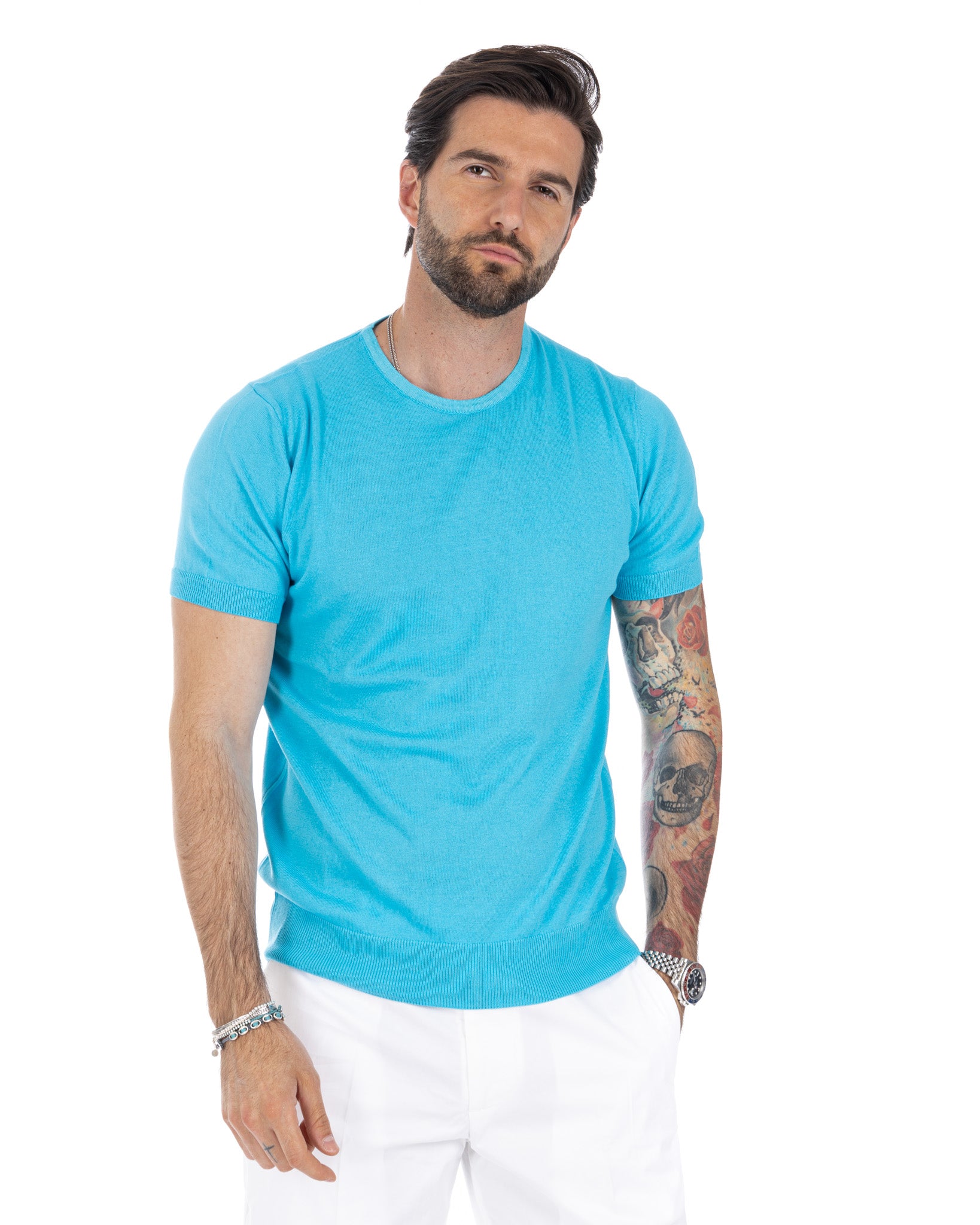 Jannik - t-shirt in maglia turchese