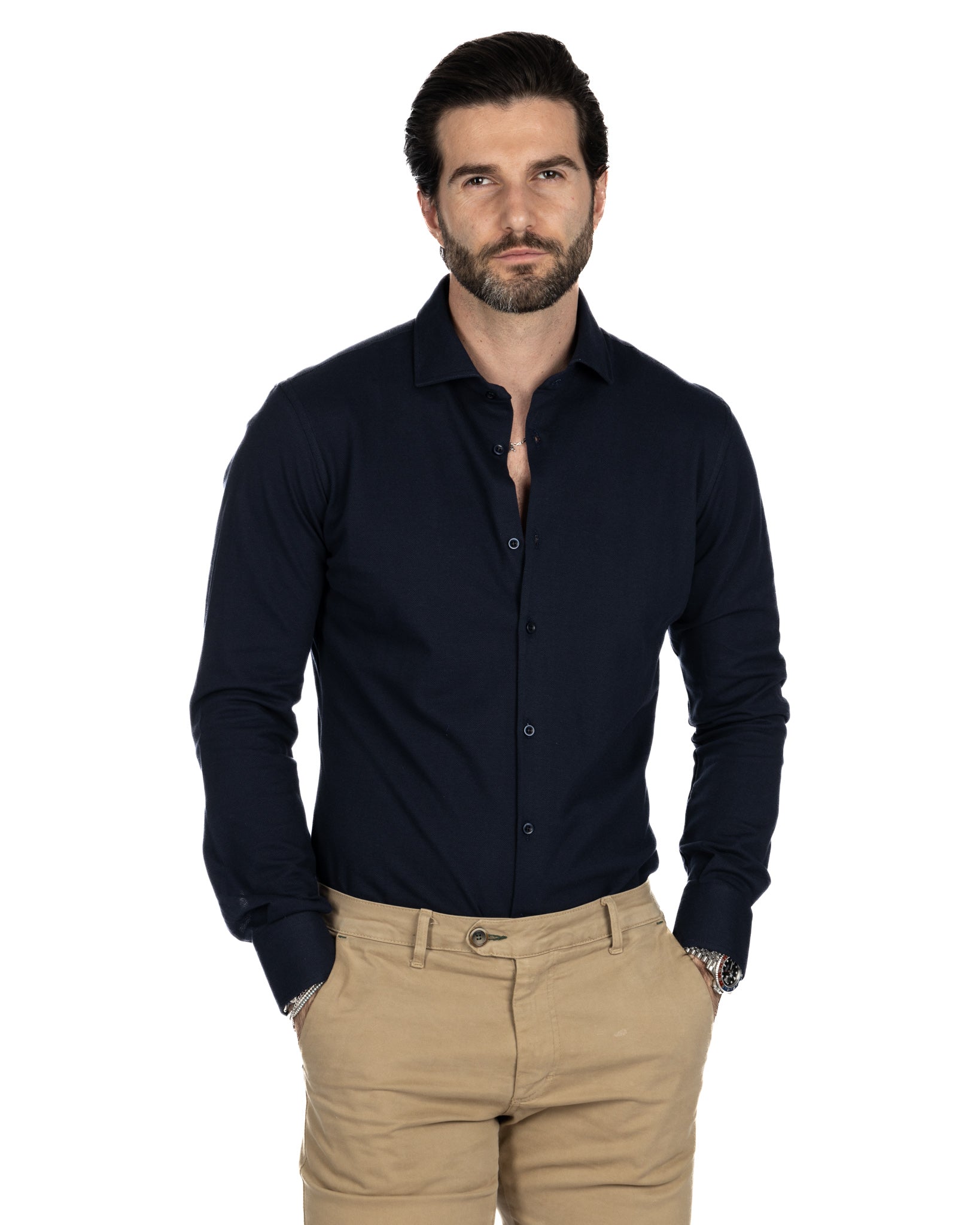 Camicia - slim fit blu navy in jersey