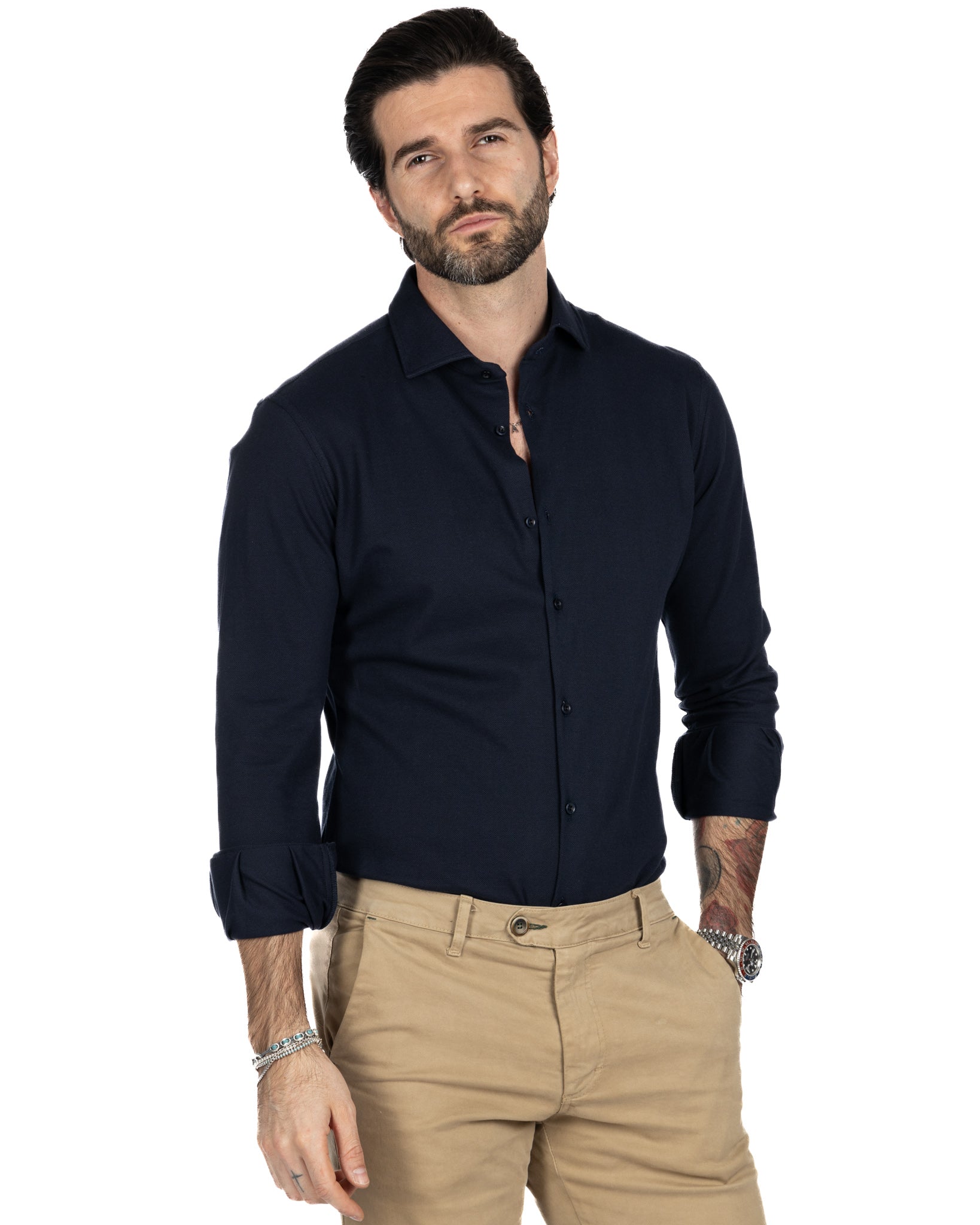 Camicia - slim fit blu navy in jersey