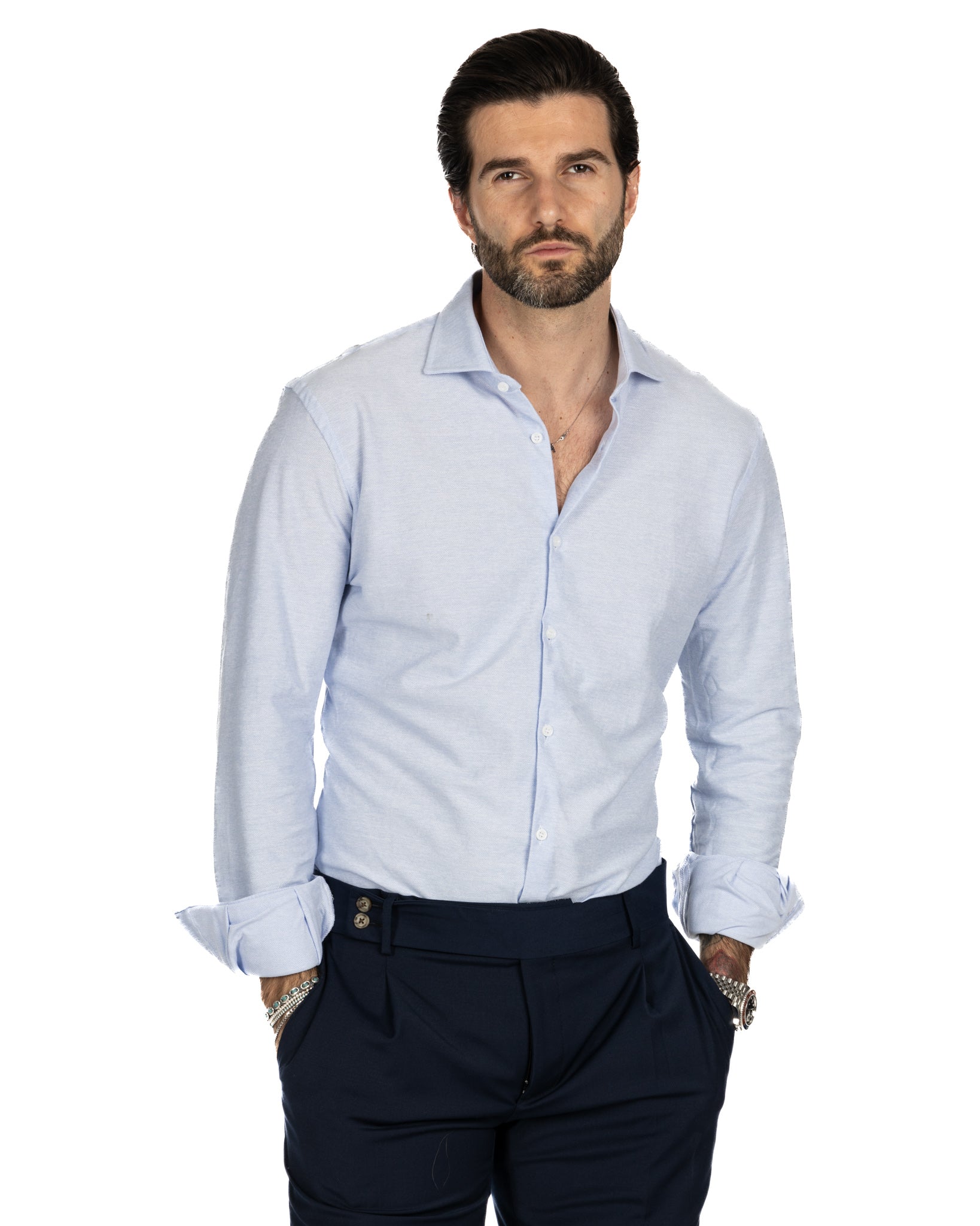 Camicia - slim fit azzurra in jersey