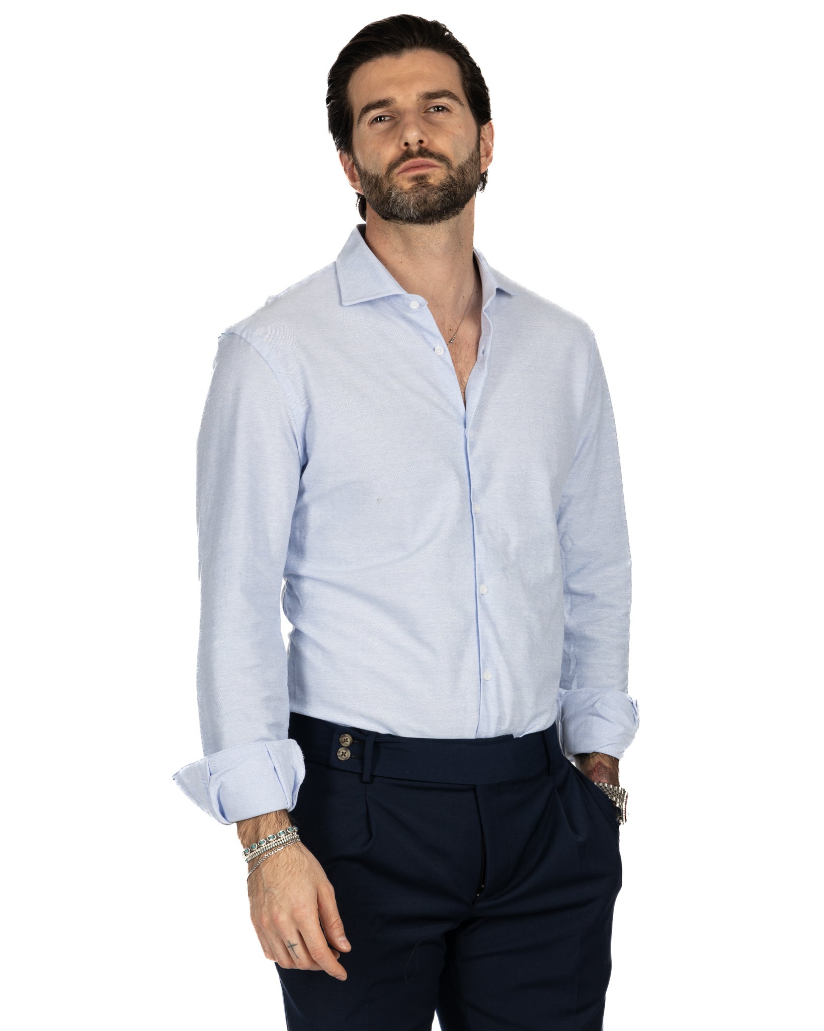 Camicia - slim fit azzurra in jersey