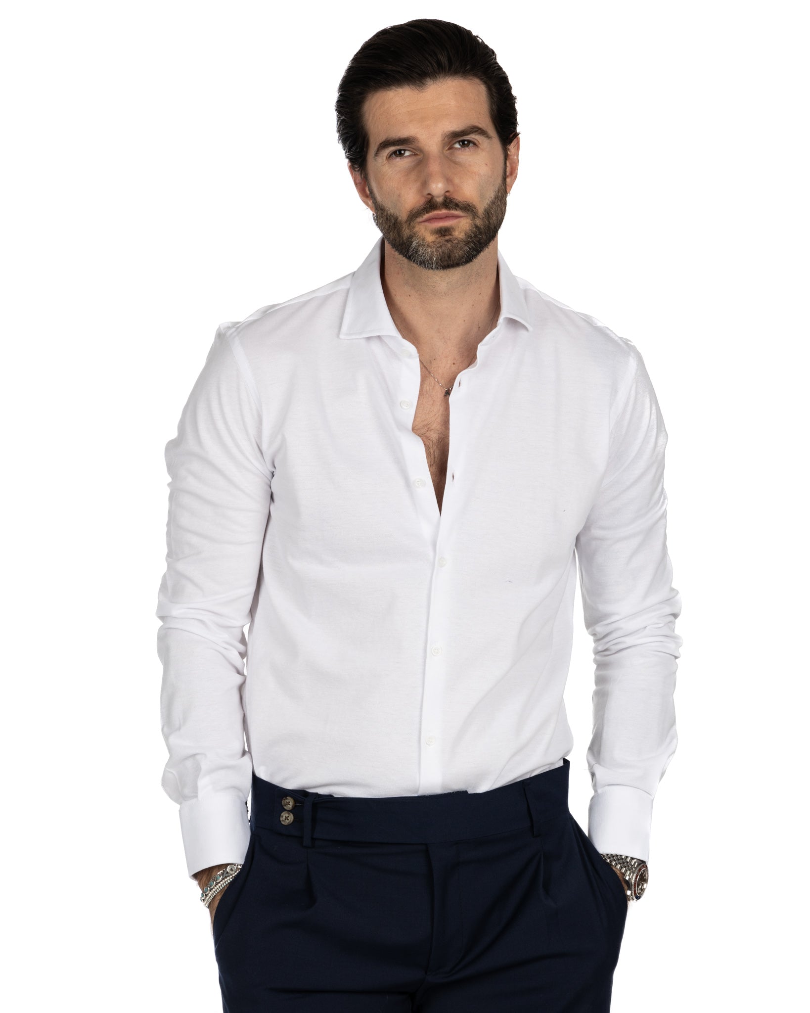 Camicia - slim fit bianca in jersey