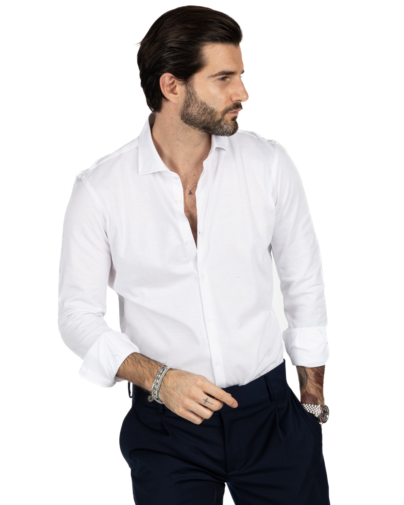 Camicia - slim fit bianca in jersey