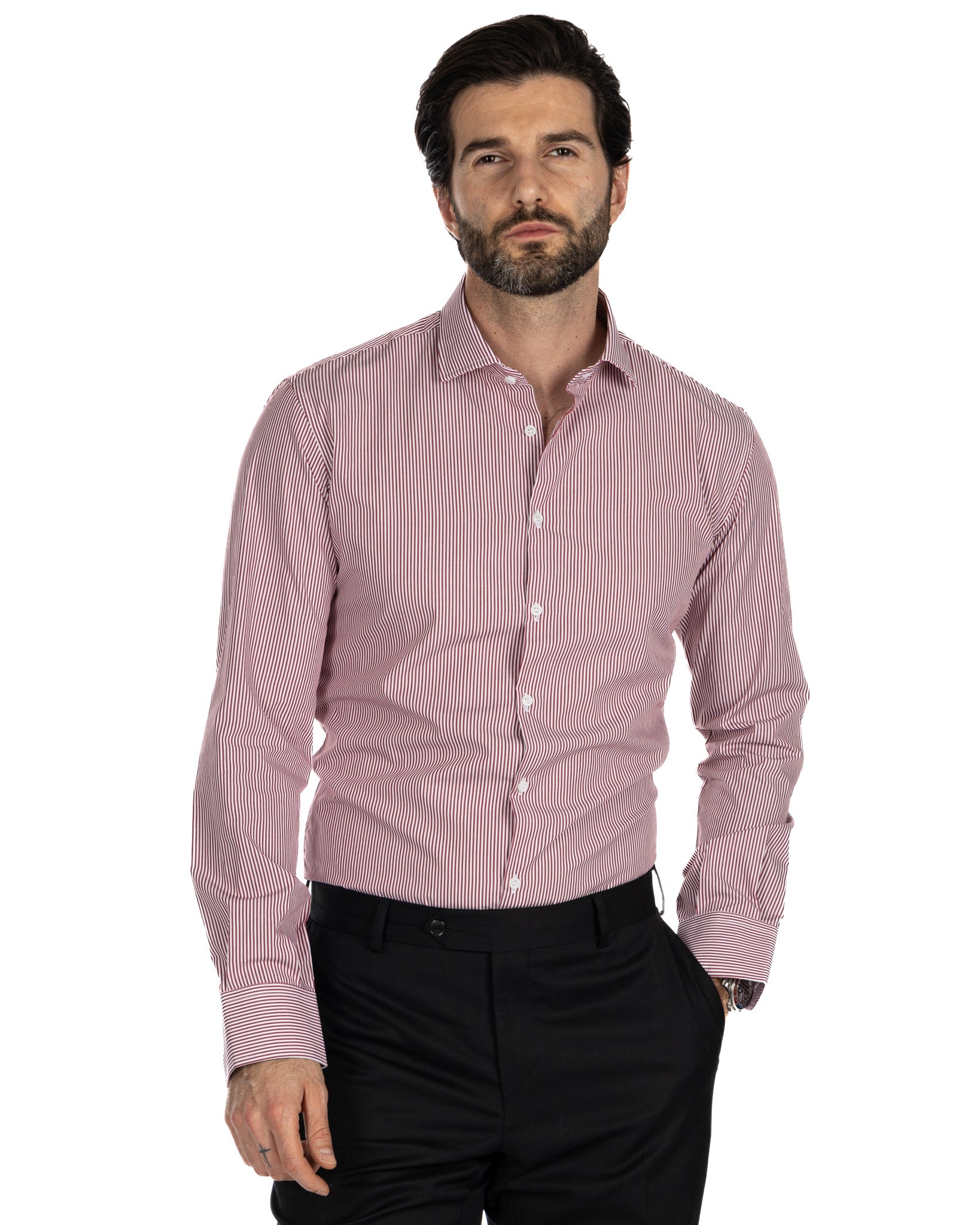 Camicia - slim fit riga stretta bordeaux