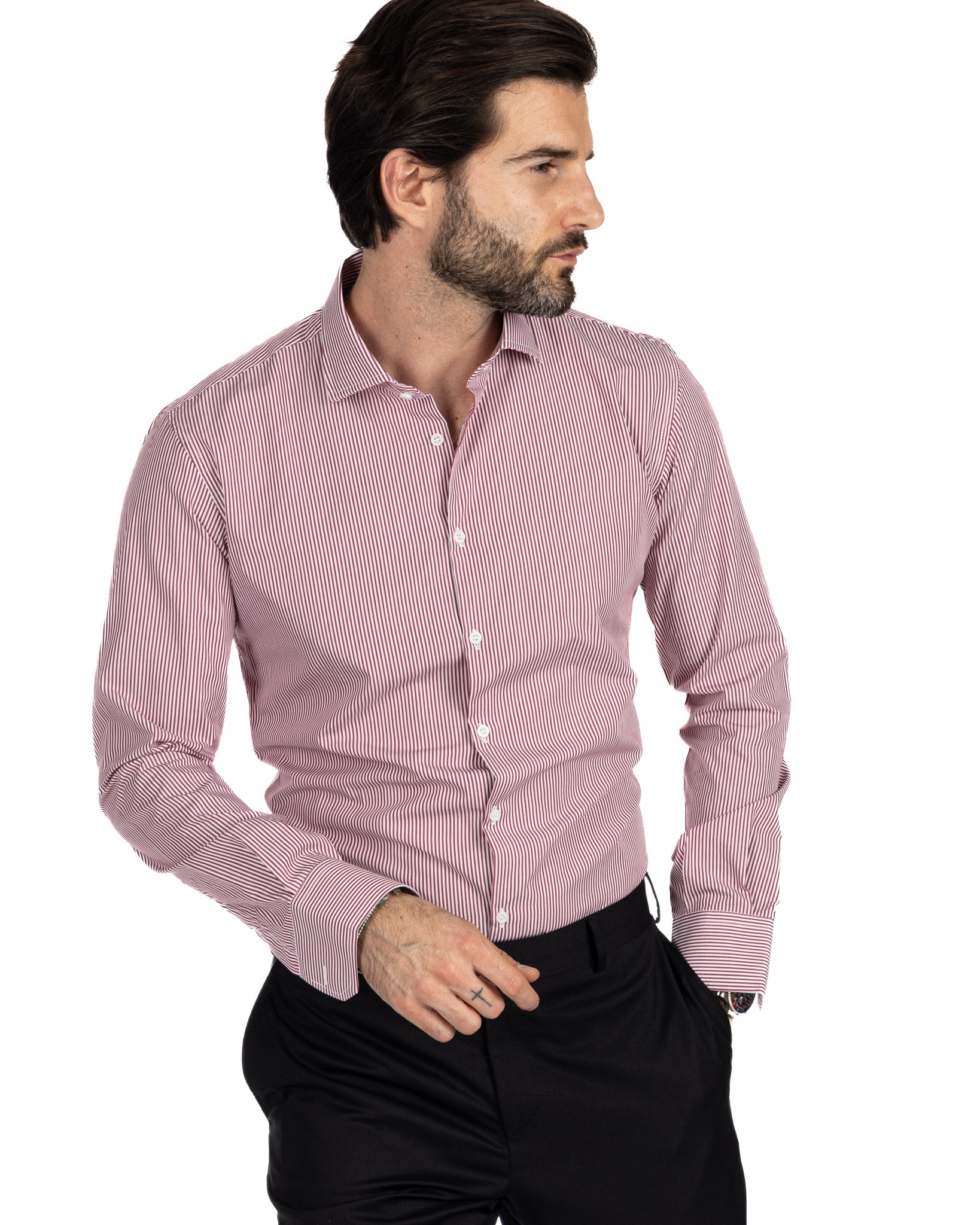 Camicia - slim fit riga stretta bordeaux