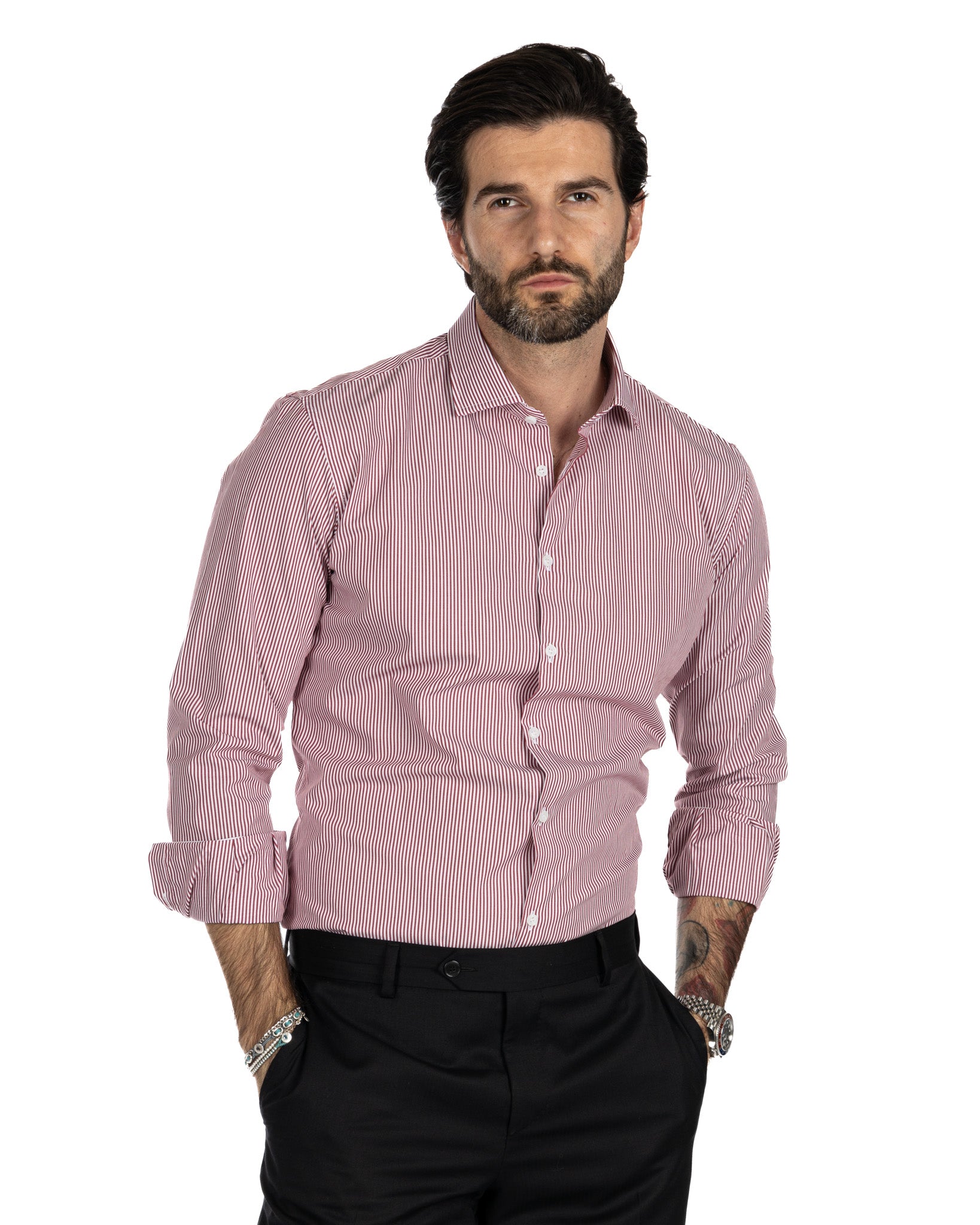 Camicia - slim fit riga stretta bordeaux