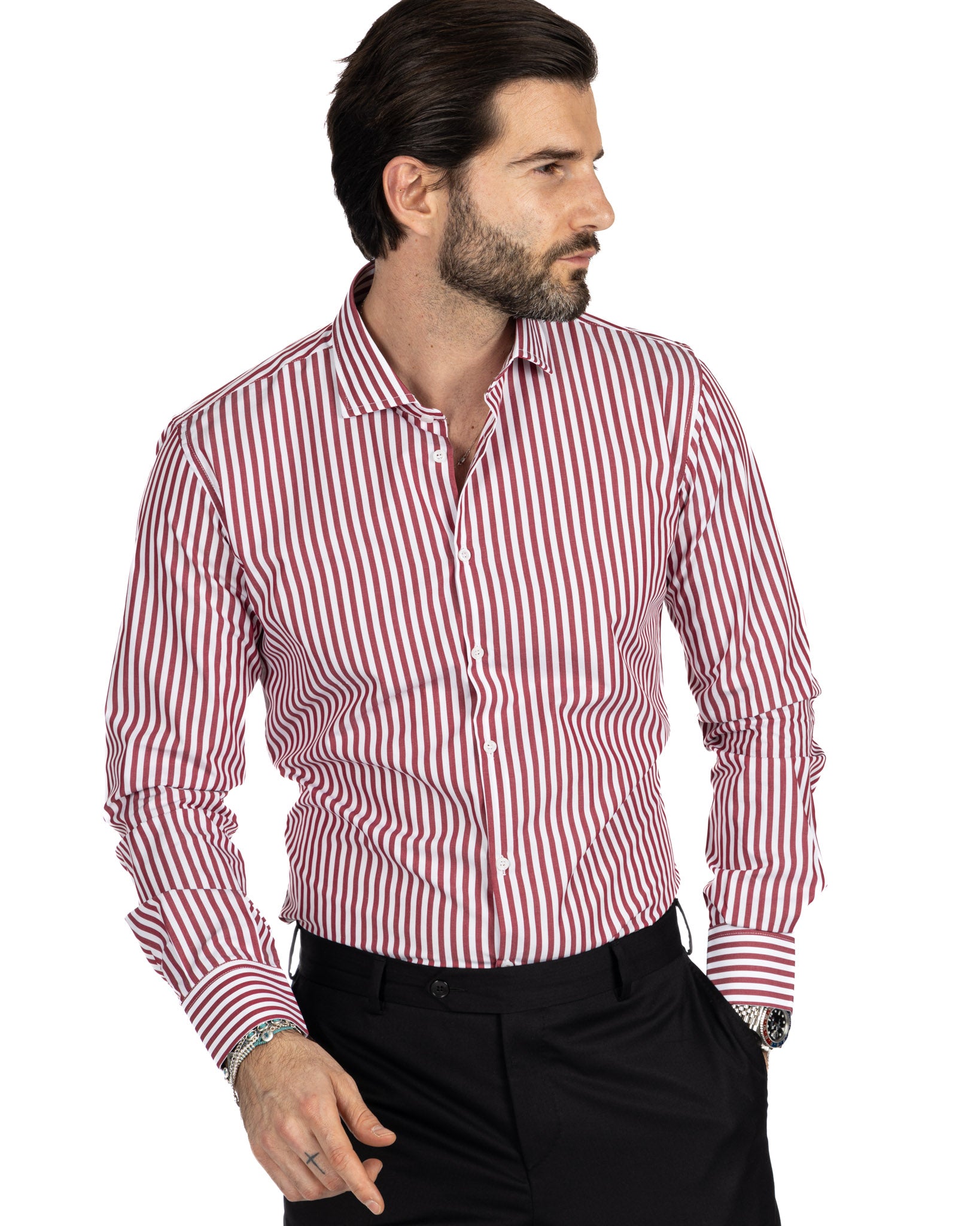 Camicia - slim fit riga media bordeaux