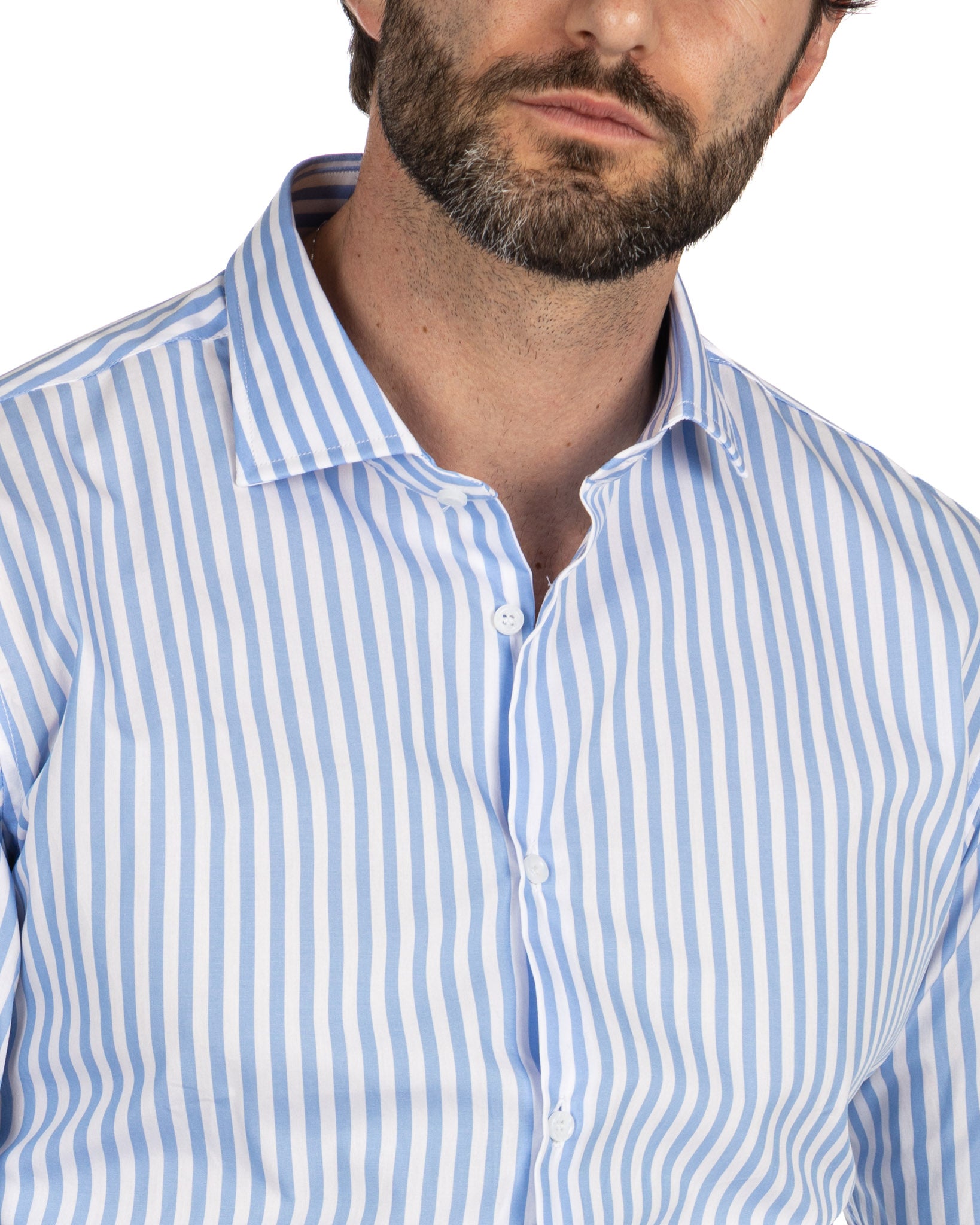 Camicia - slim fit righe medie azzurre