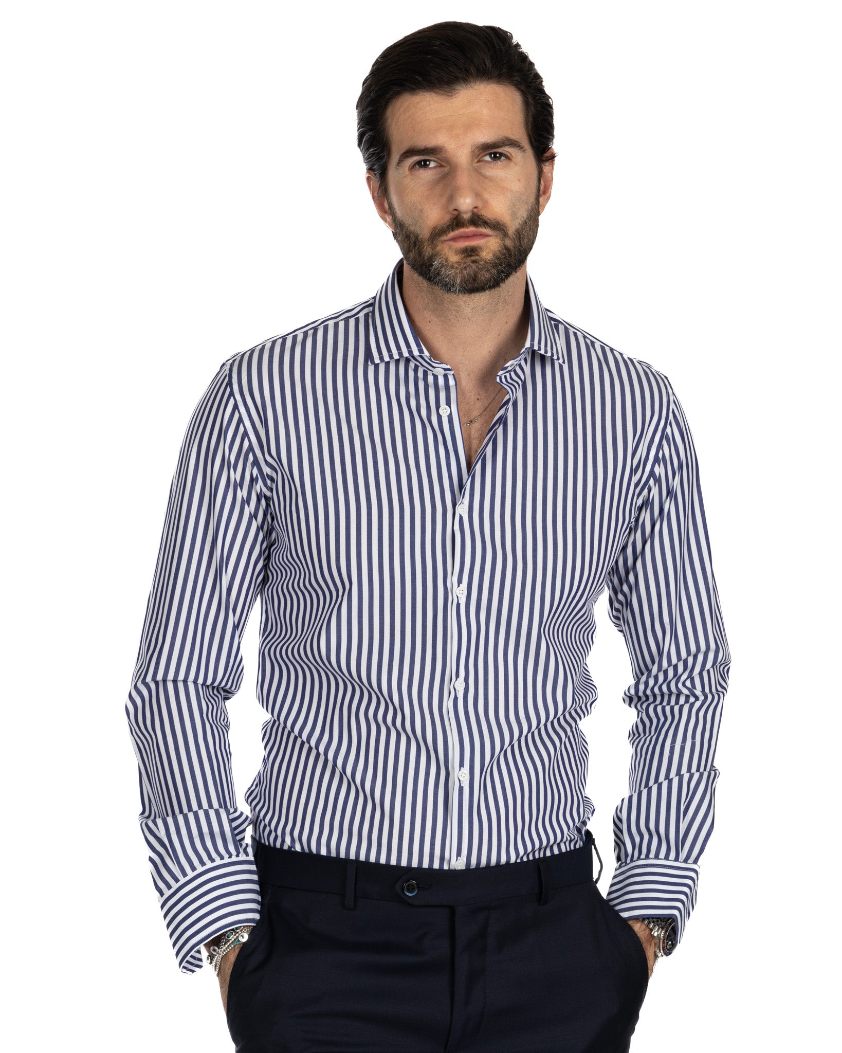 Camicia - slim fit riga media blu