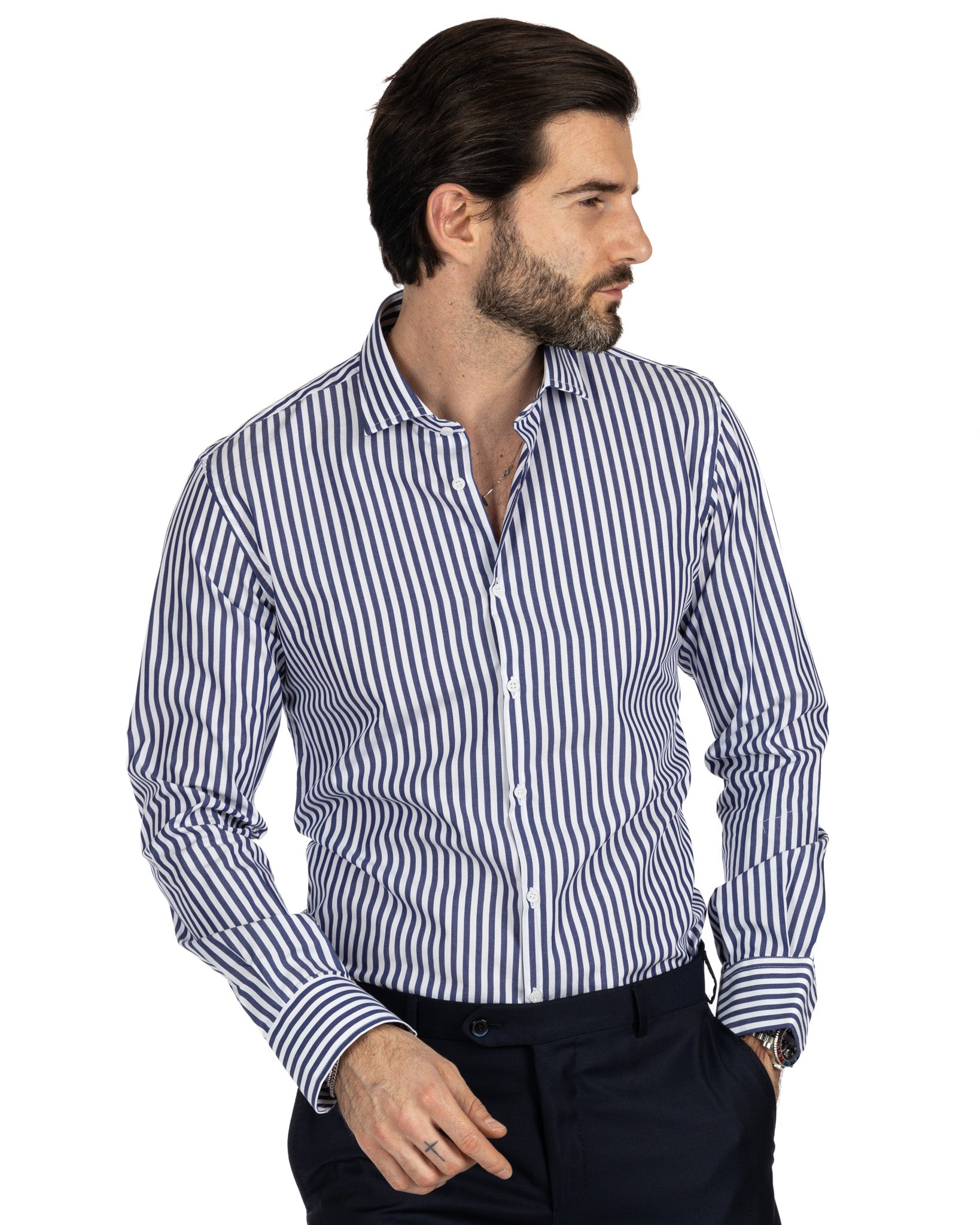 Camicia - slim fit riga media blu