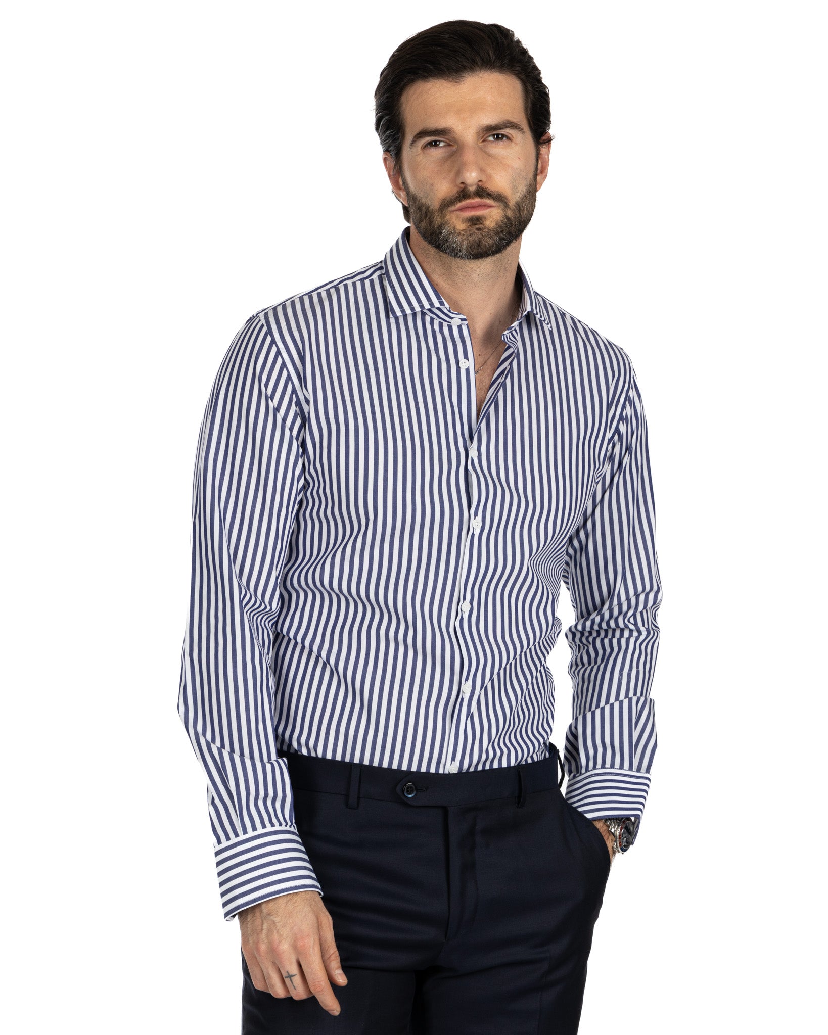 Camicia - slim fit riga media blu