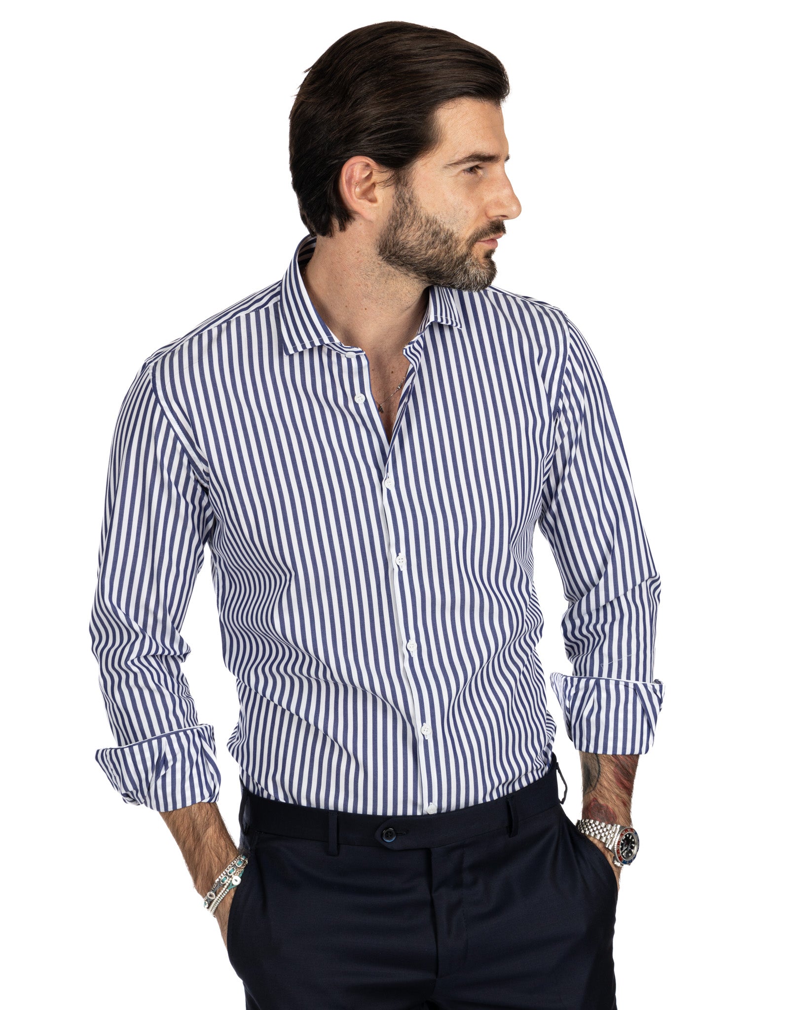 Camicia - slim fit riga media blu