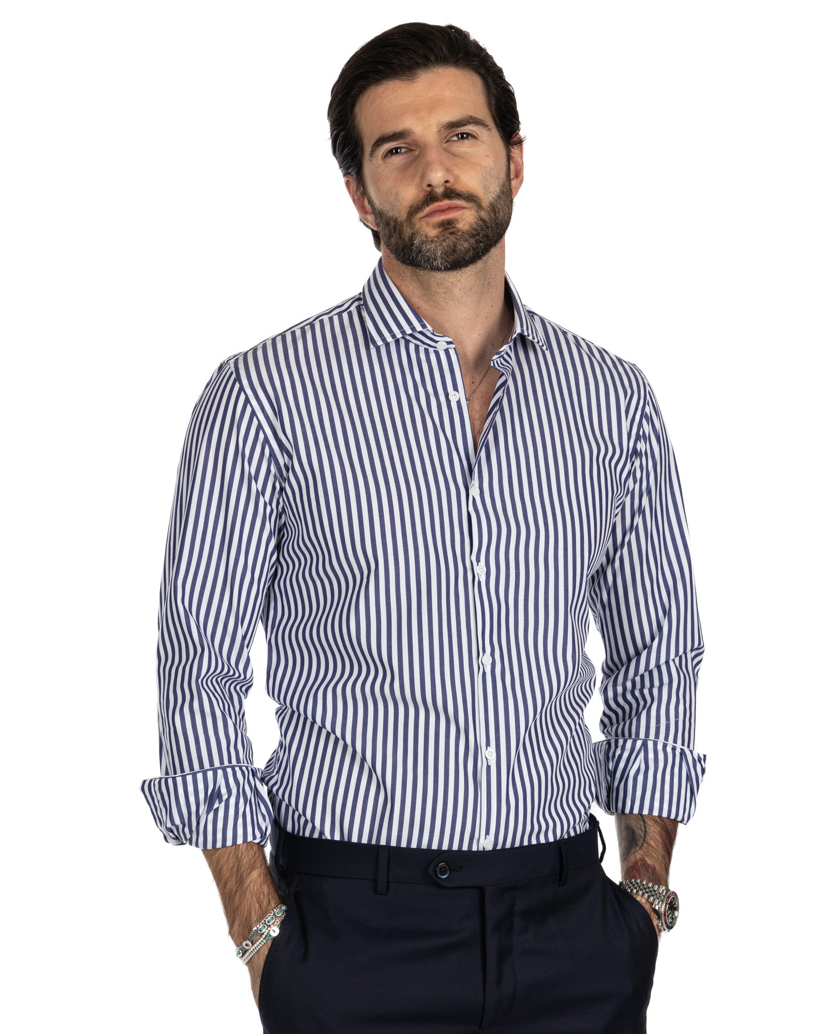 Camicia - slim fit riga media blu