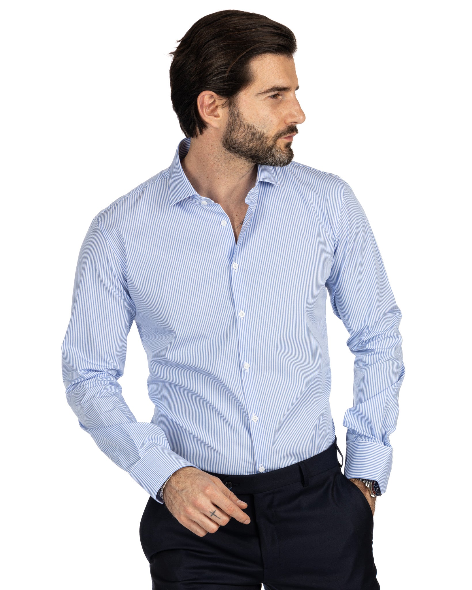 Camicia - slim fit riga stretta celeste