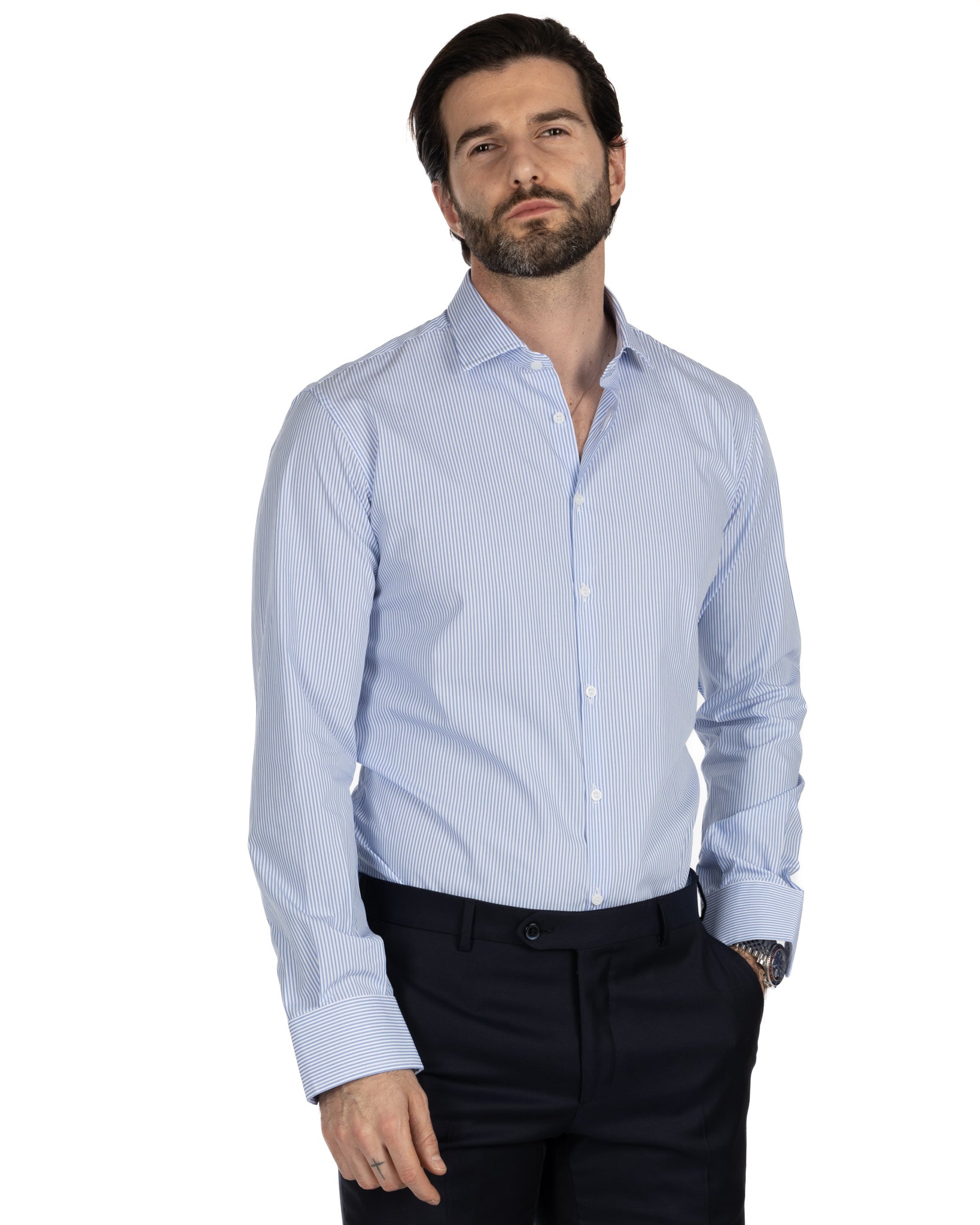 Camicia - slim fit riga stretta celeste