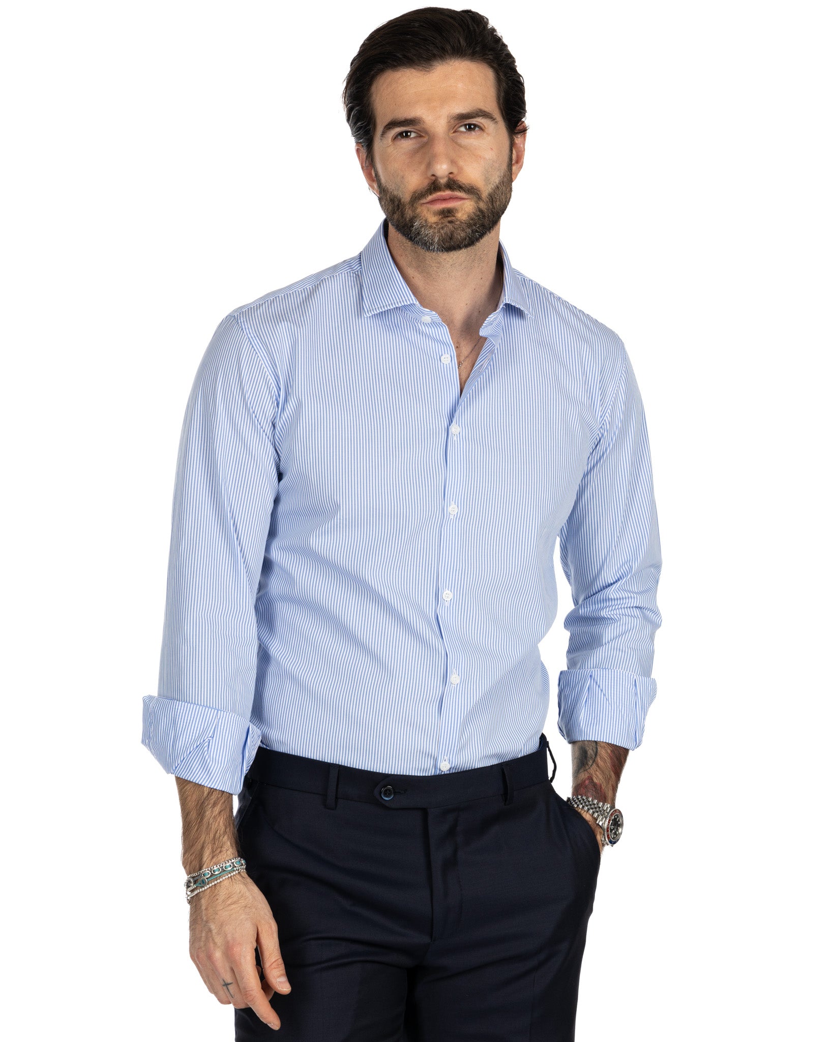 Camicia - slim fit riga stretta celeste