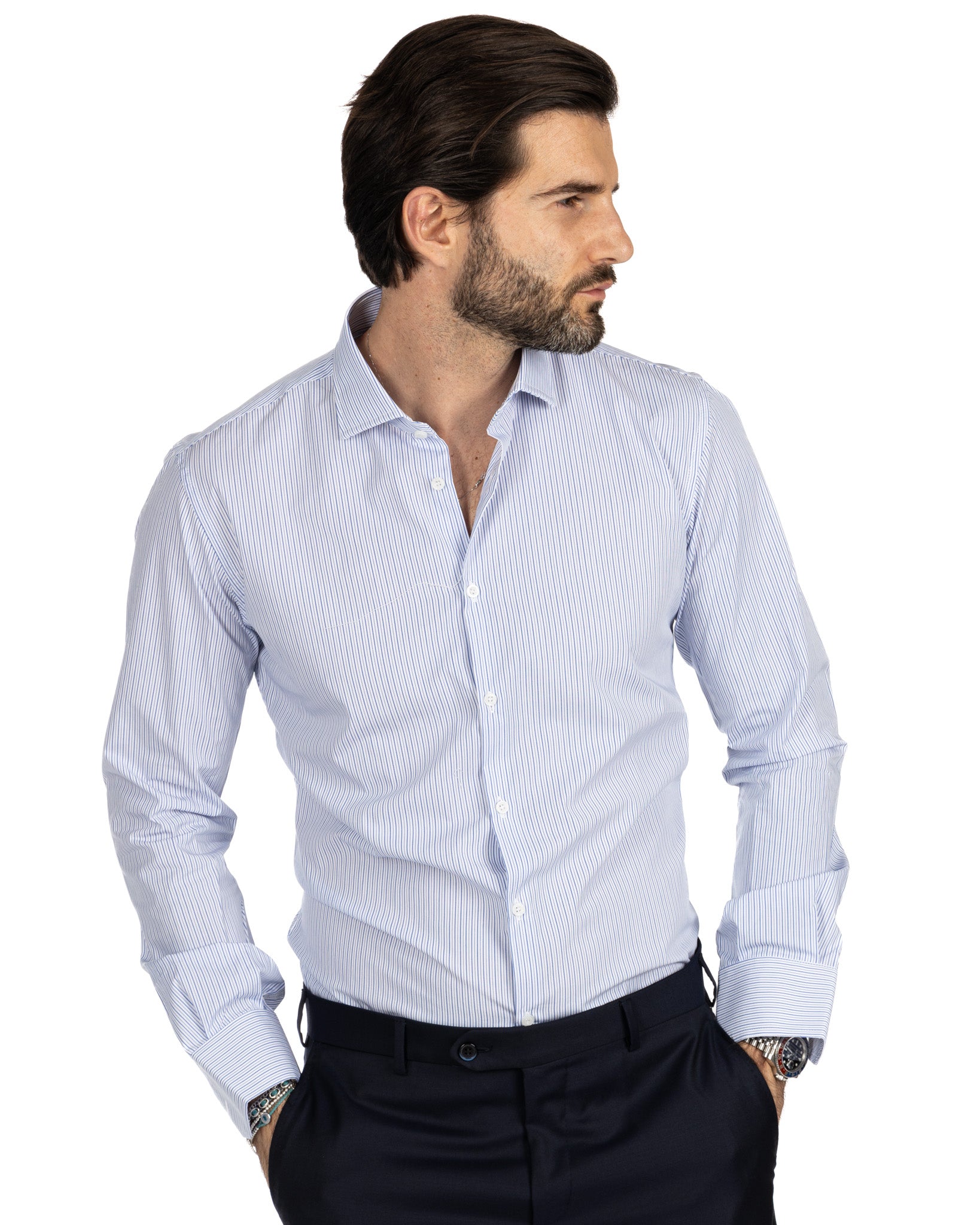 Camicia - slim fit mille righe blu