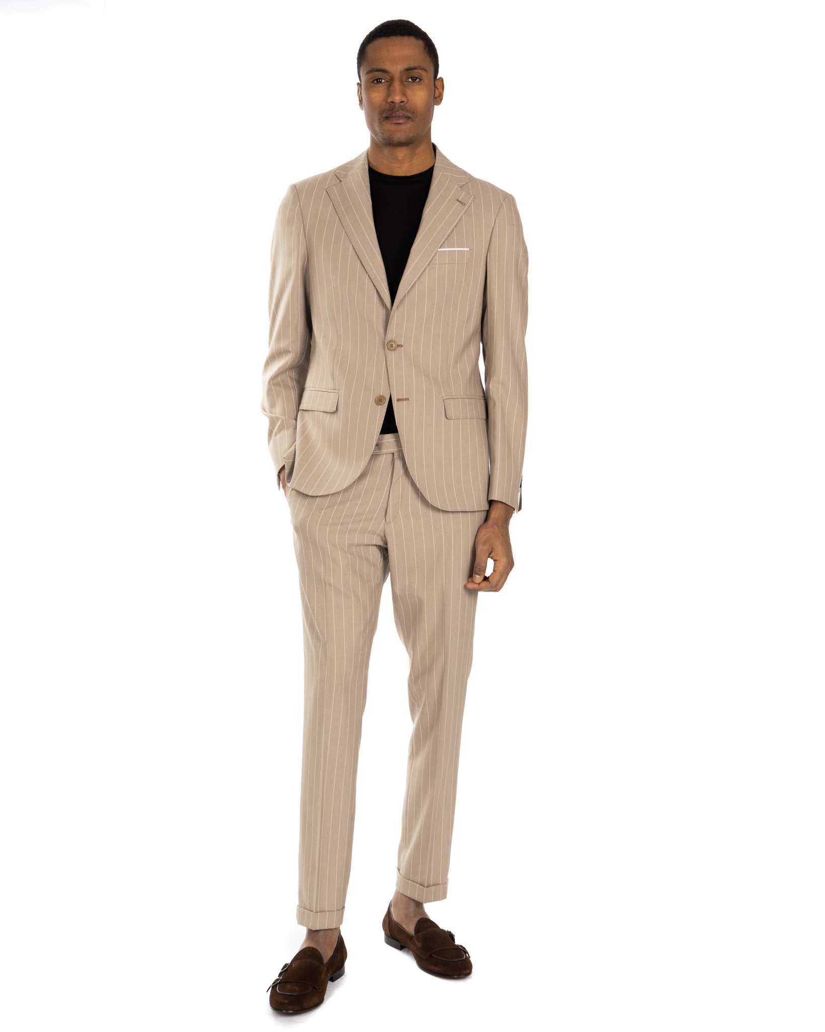 Lille - abito monopetto beige gessato