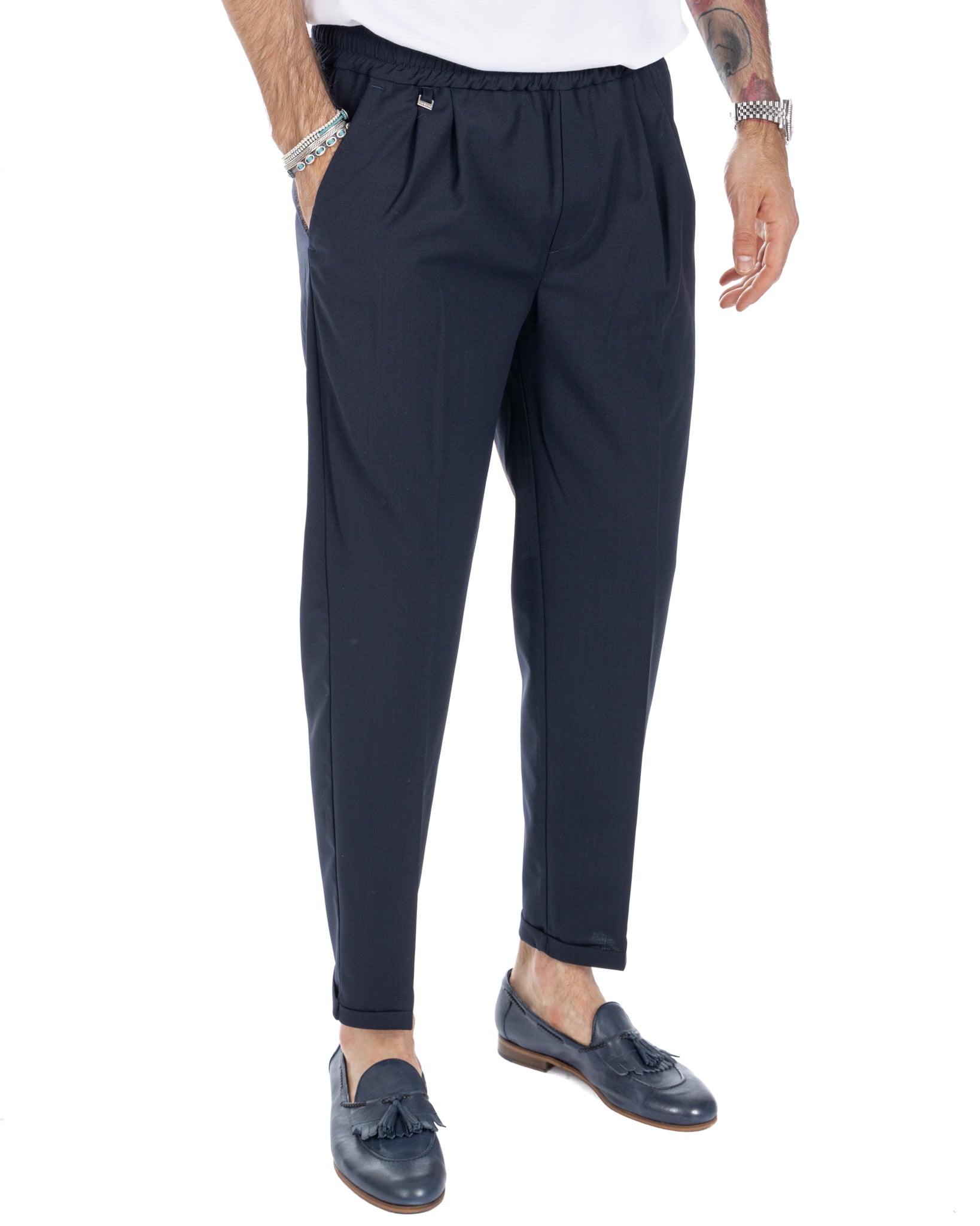 Larry - pantalaccio blu in misto lana