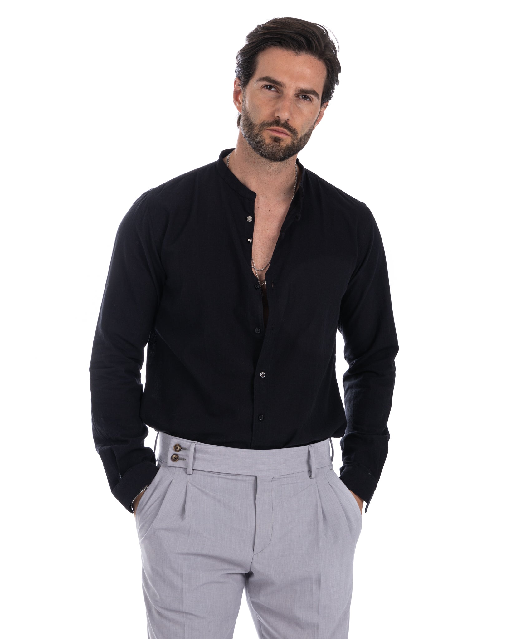 Hyeres  - camicia coreana nera in cotone