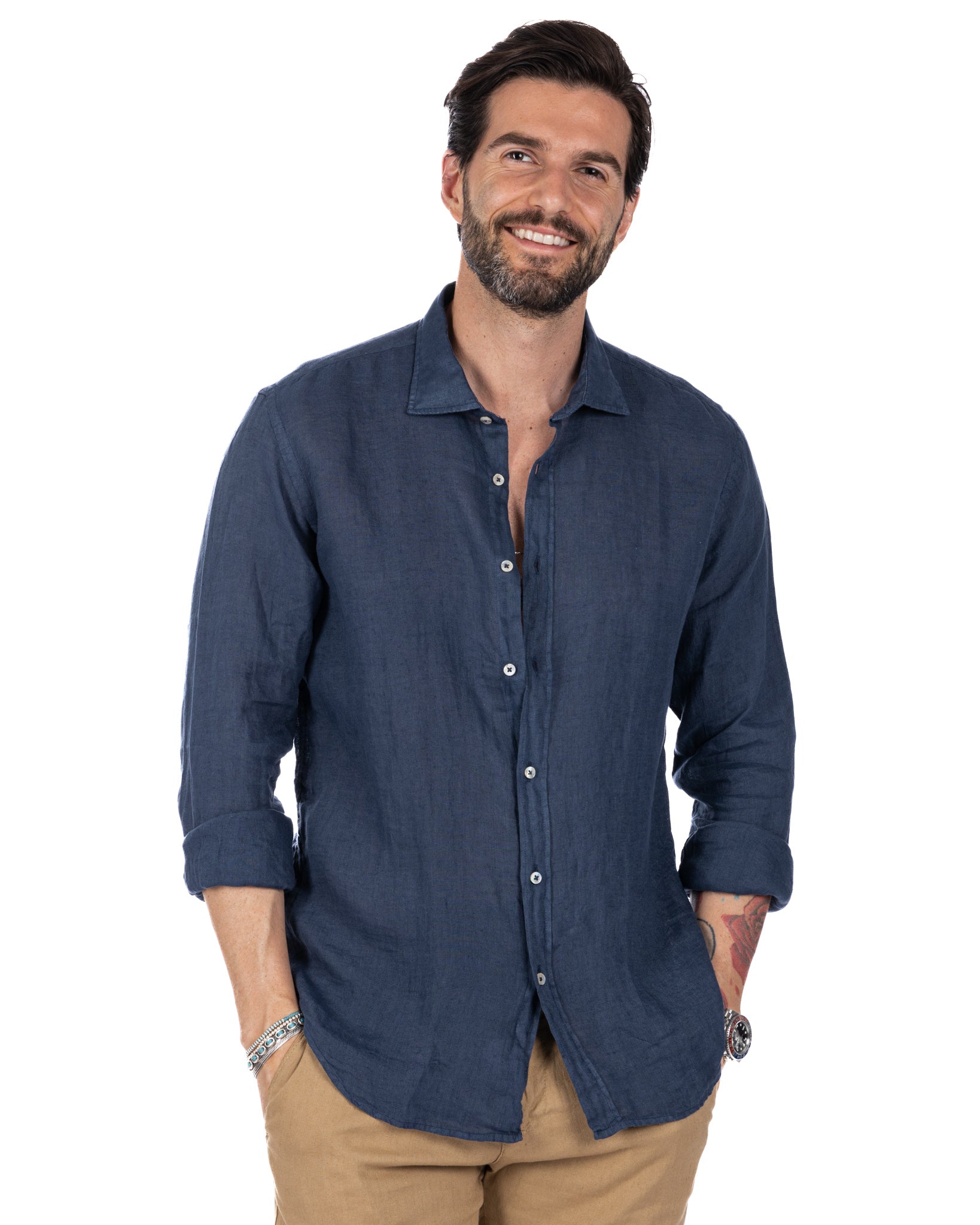 Montecarlo - camicia in puro lino blu