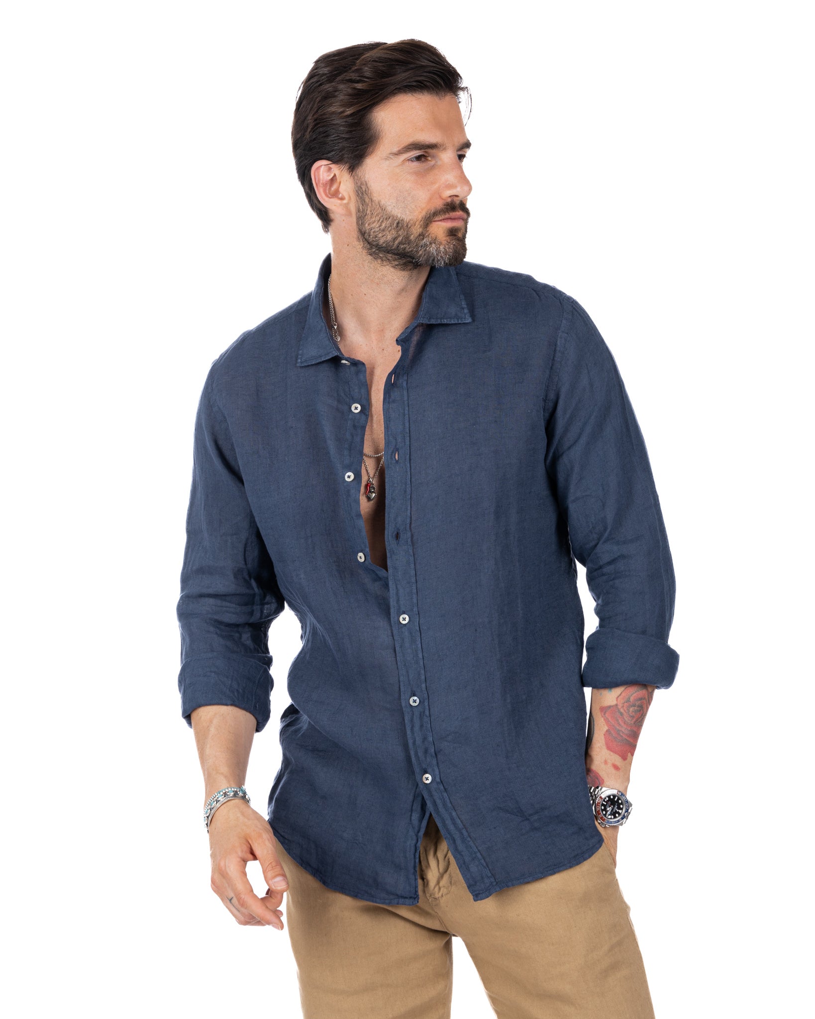 Montecarlo - camicia in puro lino blu