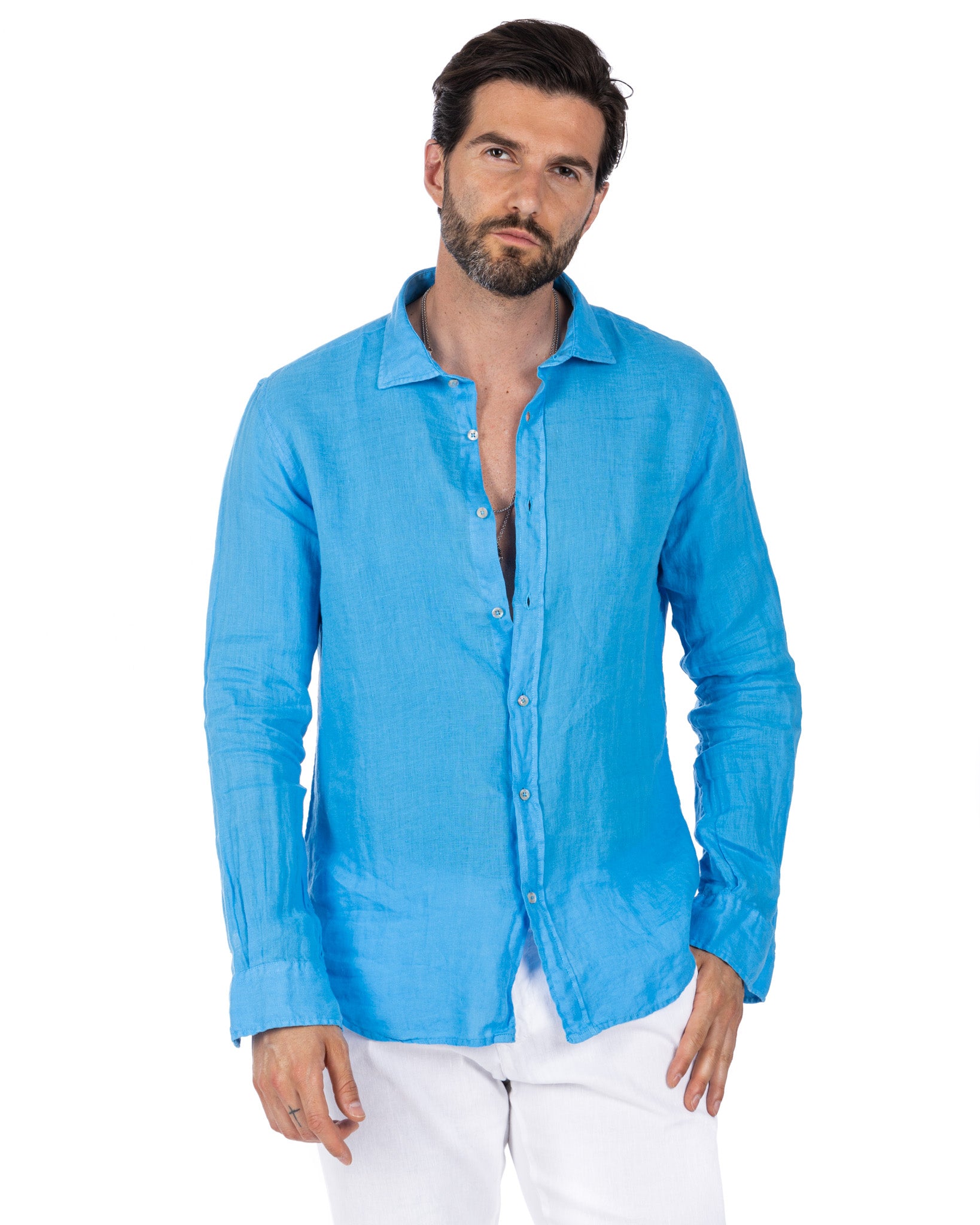 Montecarlo - camicia in puro lino turchese