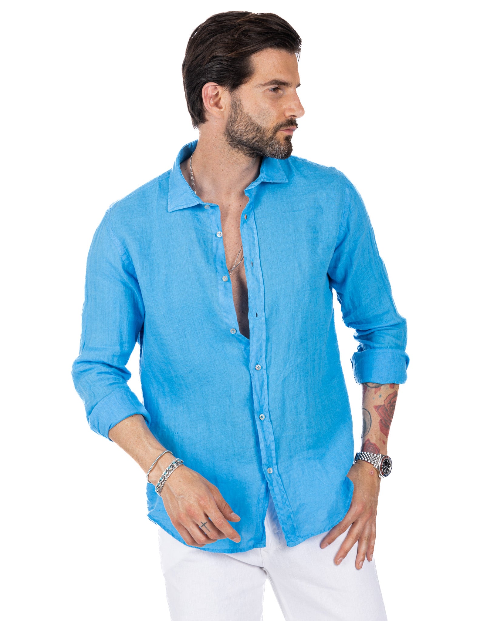 Montecarlo - camicia in puro lino turchese